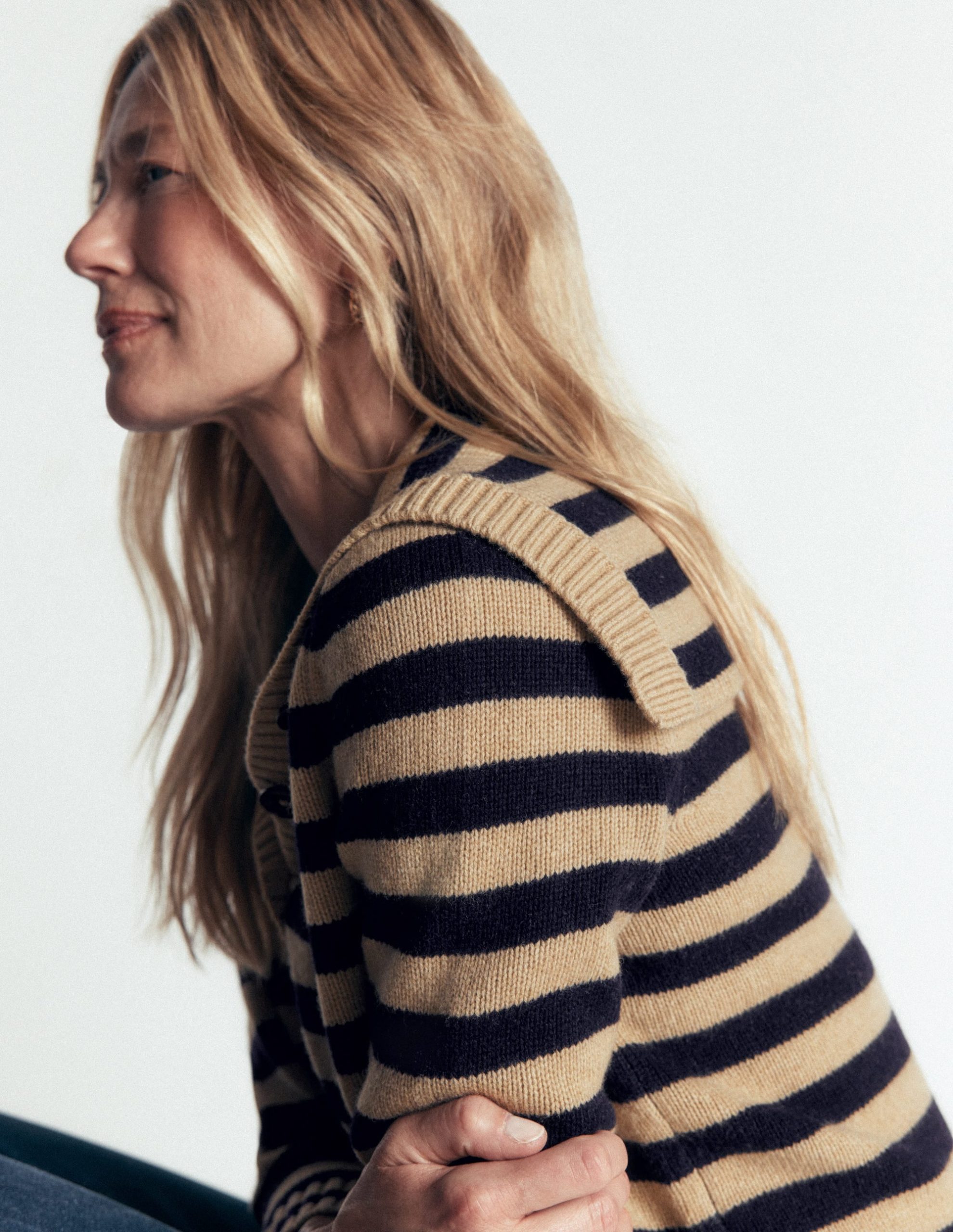 Marta Merino Wool Sailor Top-Camel. Navy Stripe - Image 6