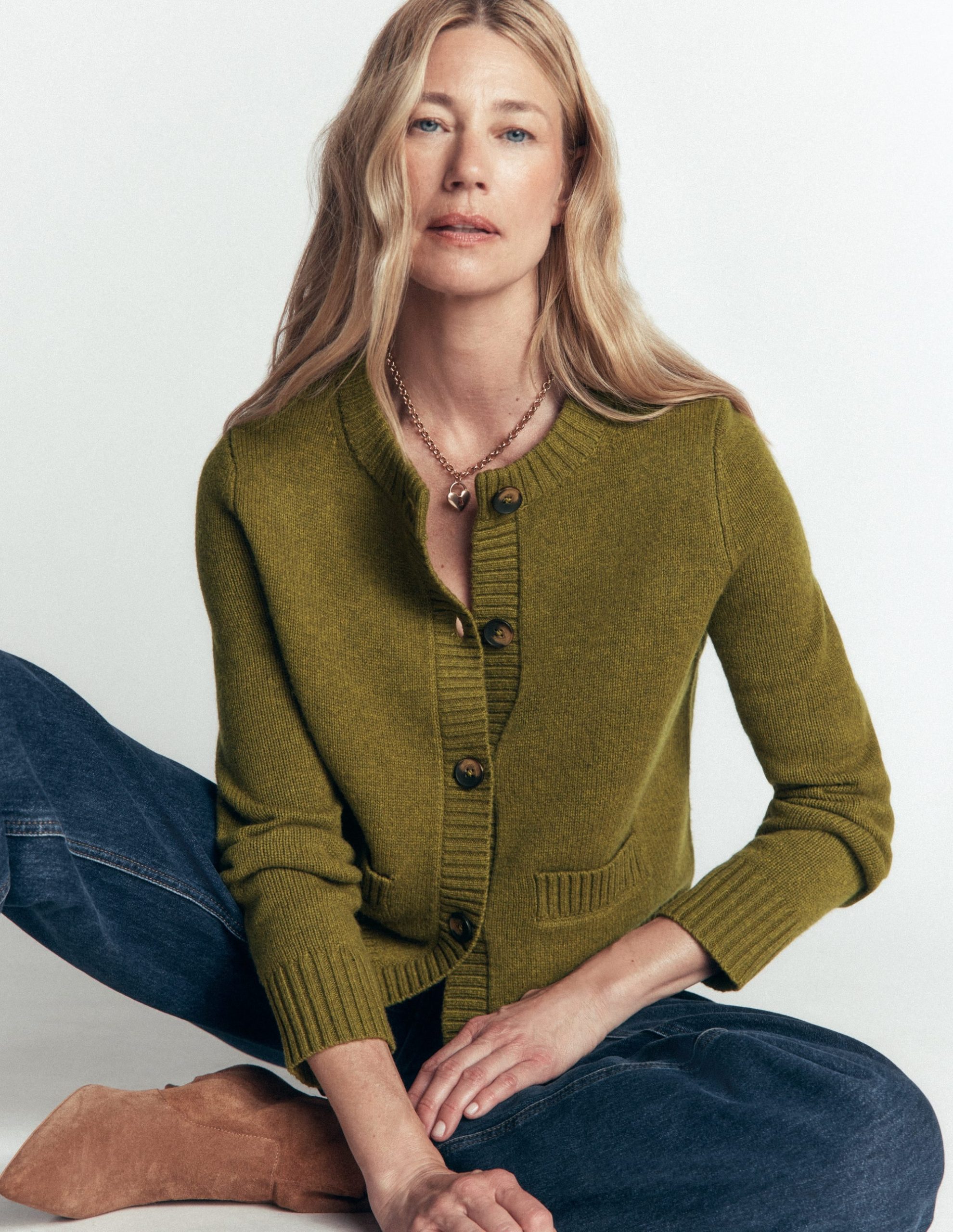 Marta Merino Wool Cardigan-Ochre Green - Image 5