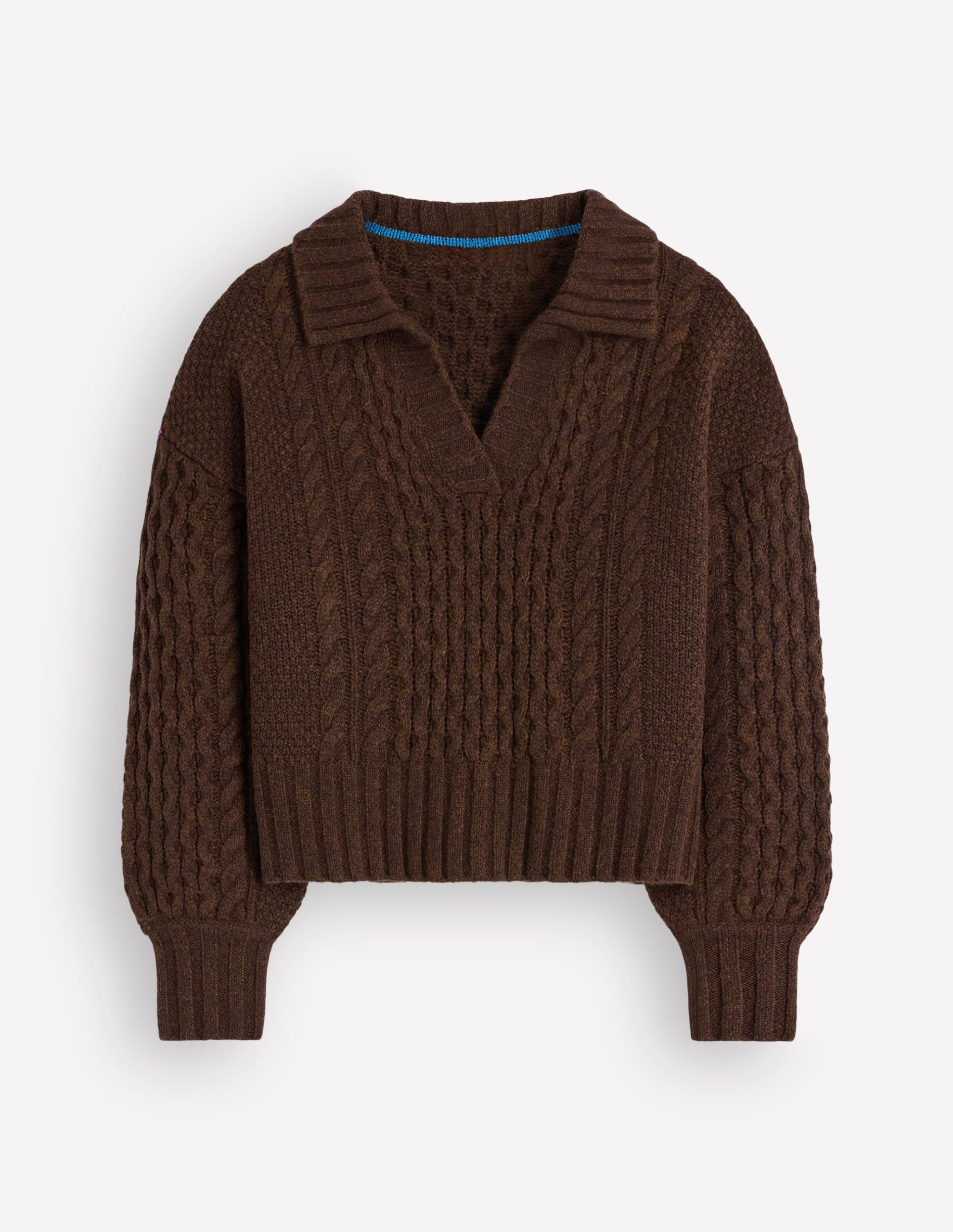 Collared Cable Knit Sweater-Raw Umber - Image 8