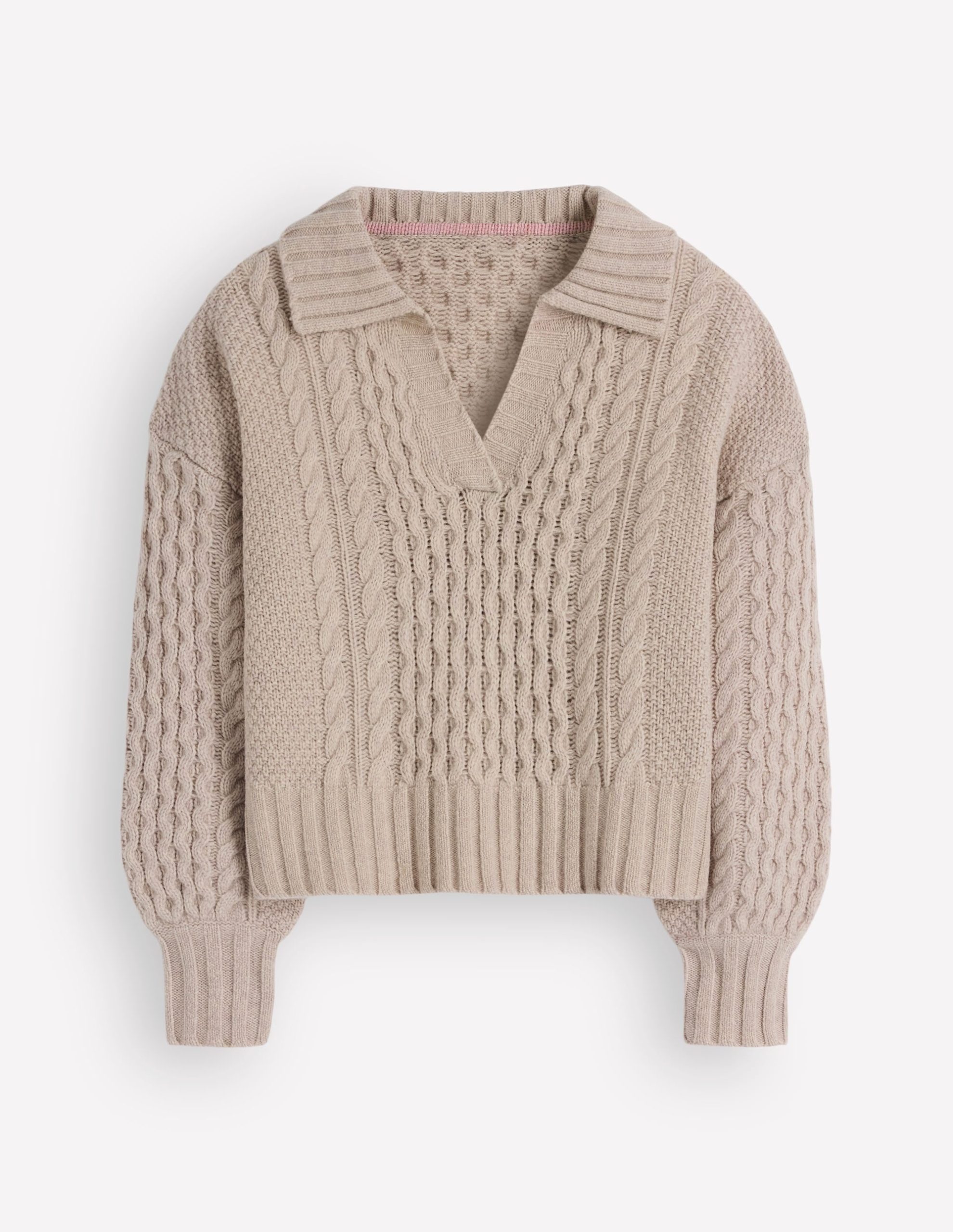Collared Cable Knit Sweater-Oatmeal - Image 7