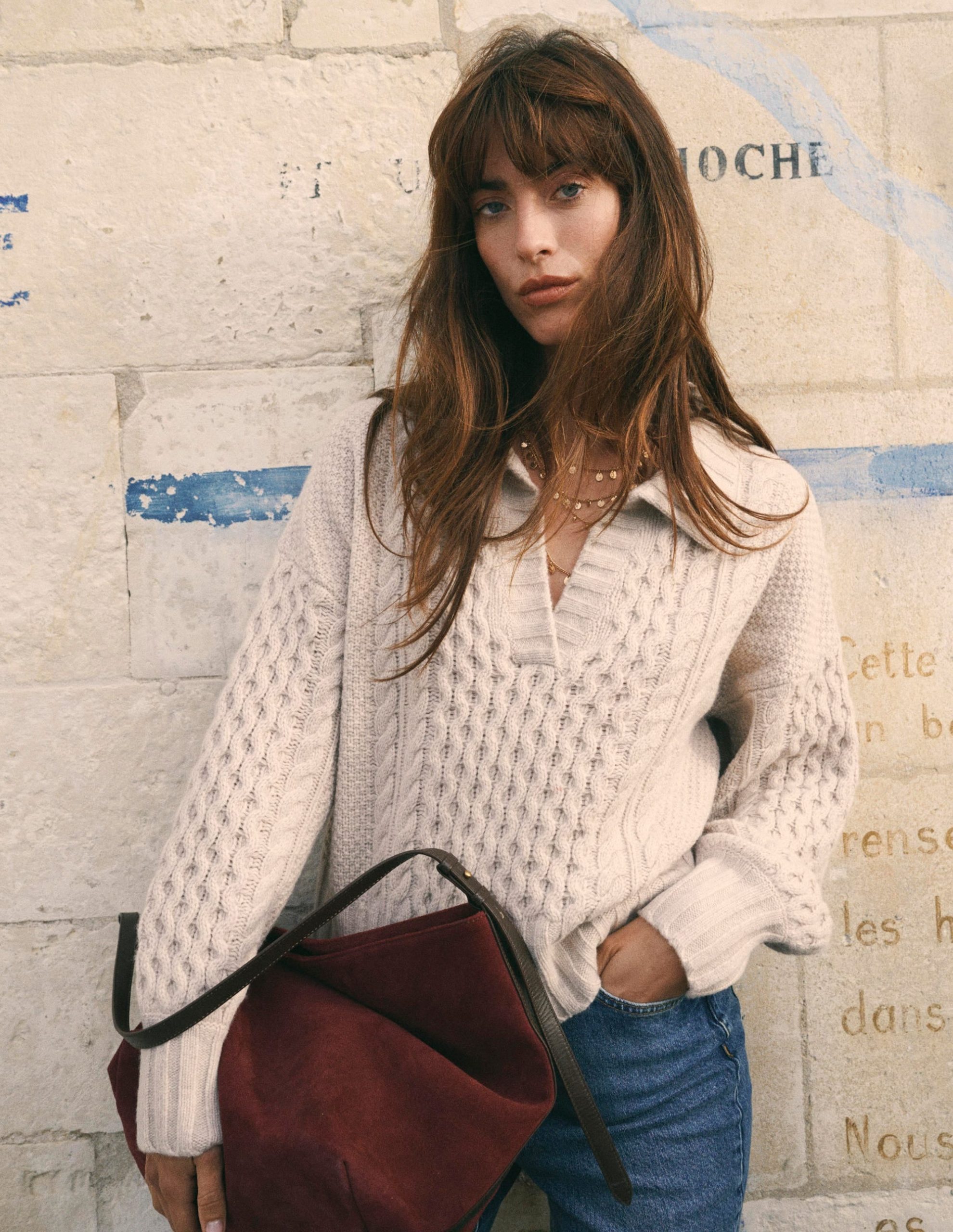Collared Cable Knit Sweater-Oatmeal