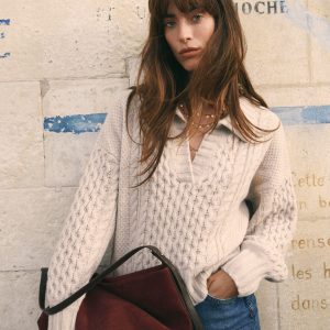 Collared Cable Knit Sweater-Oatmeal