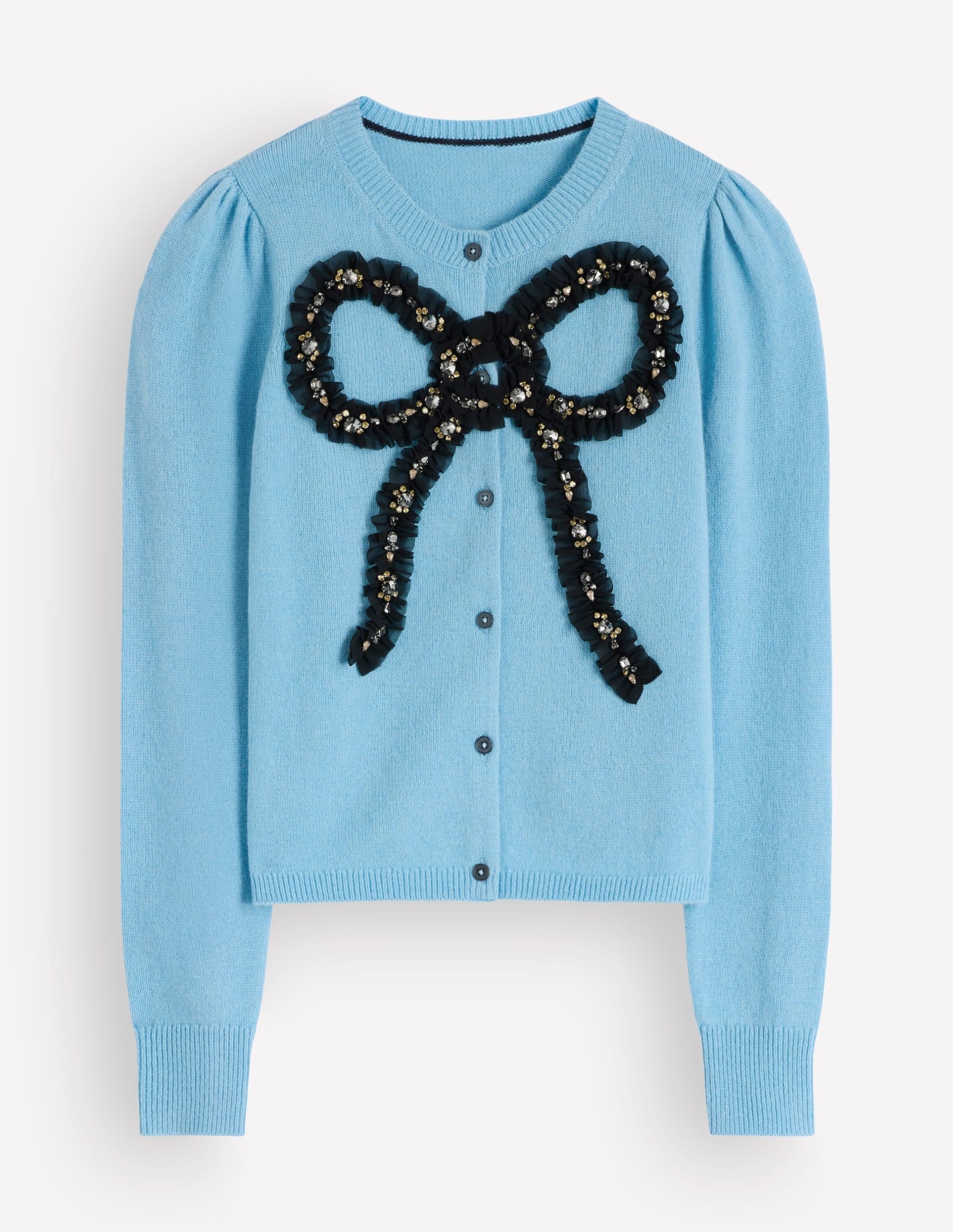 Ria Embellished Knit Cardigan-Blue. Bow - Image 5