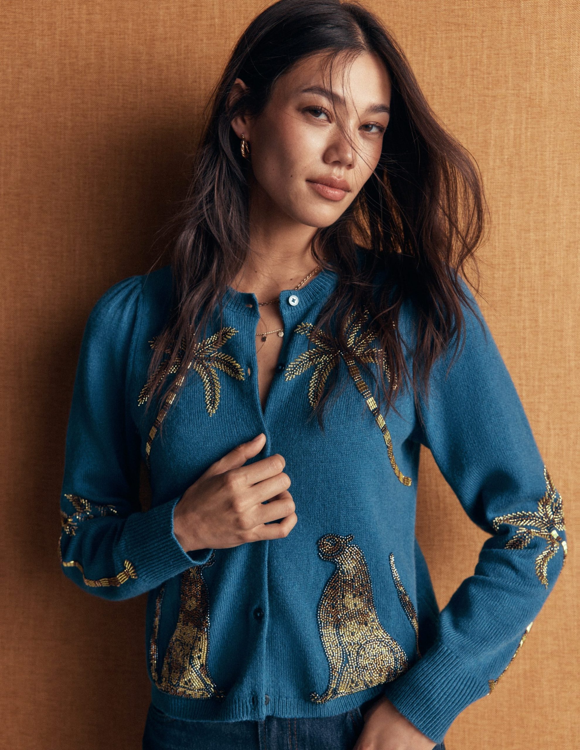 Ria Embellished Knit Cardigan-Blue. Palm - Image 2