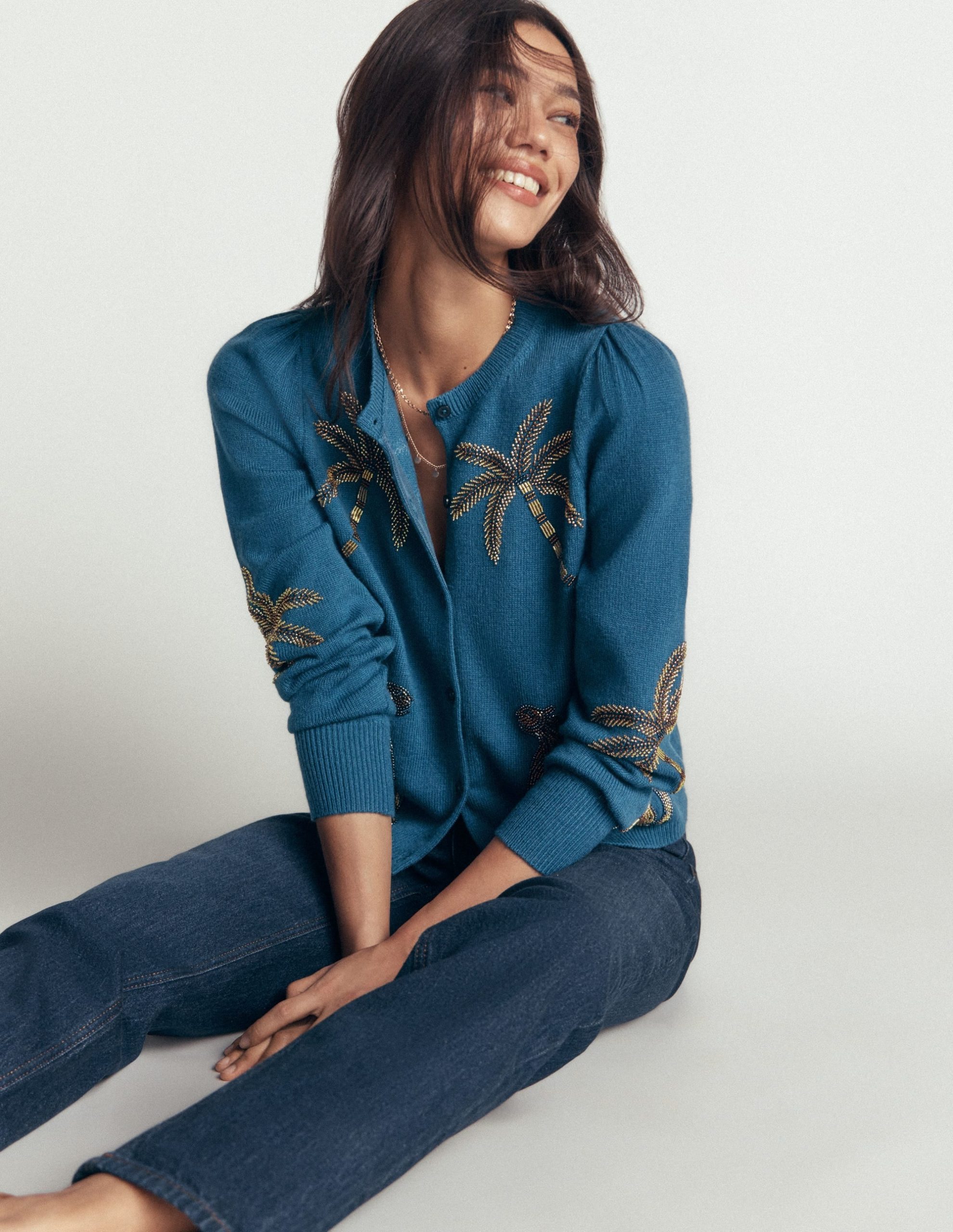 Ria Embellished Knit Cardigan-Blue. Palm - Image 6