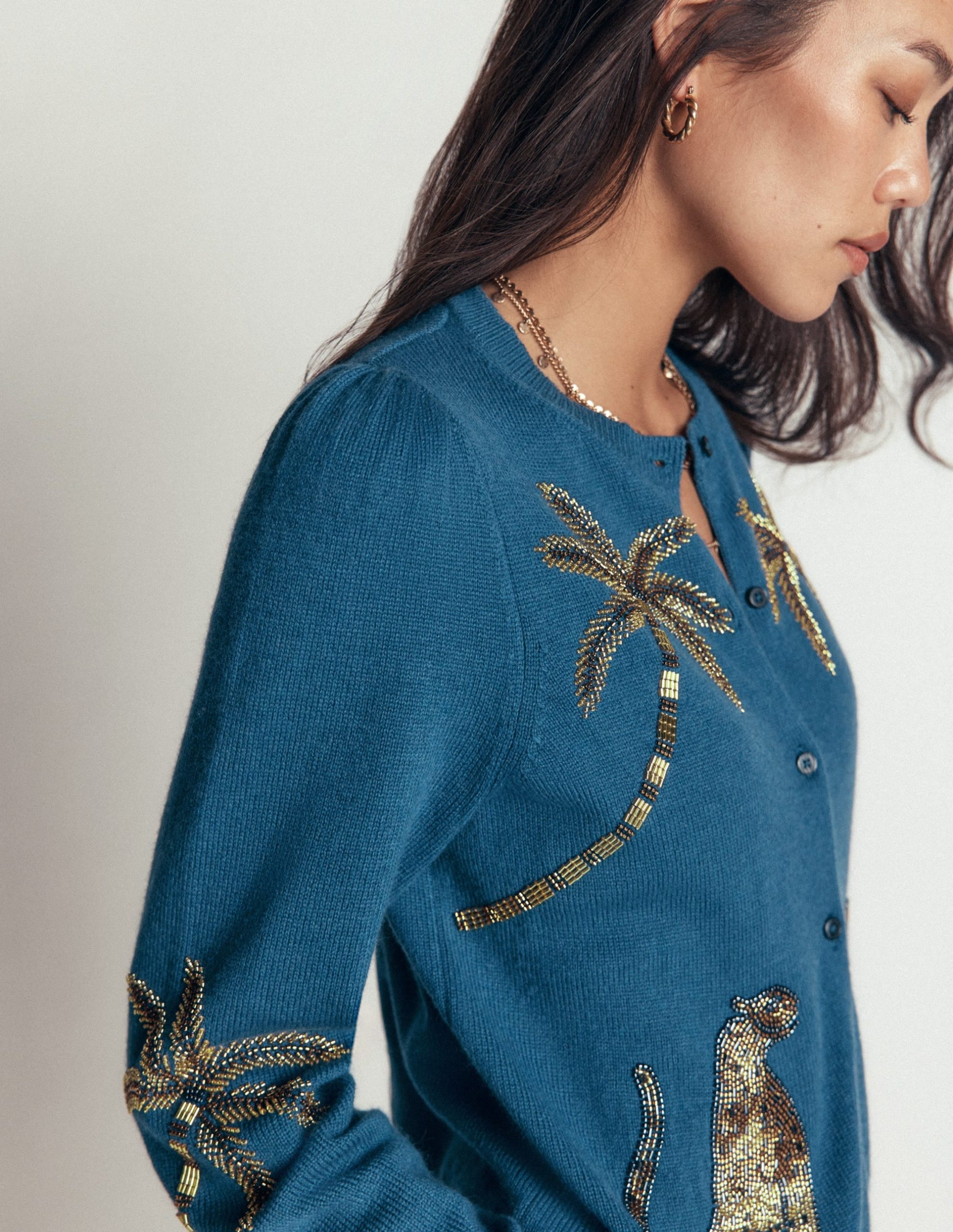 Ria Embellished Knit Cardigan-Blue. Palm - Image 7