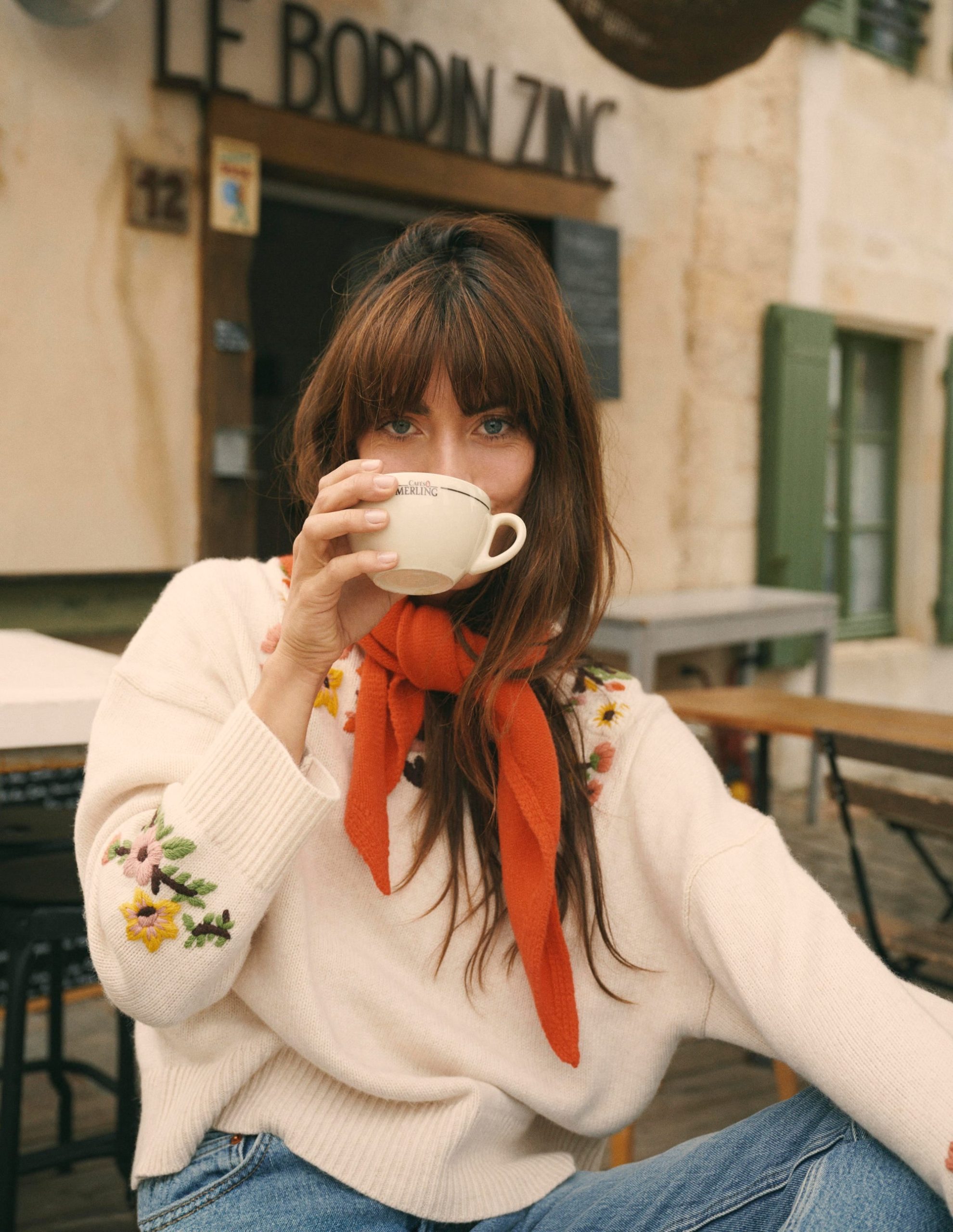 Ella Embroidered Knit Sweater-Ivory Embroidery
