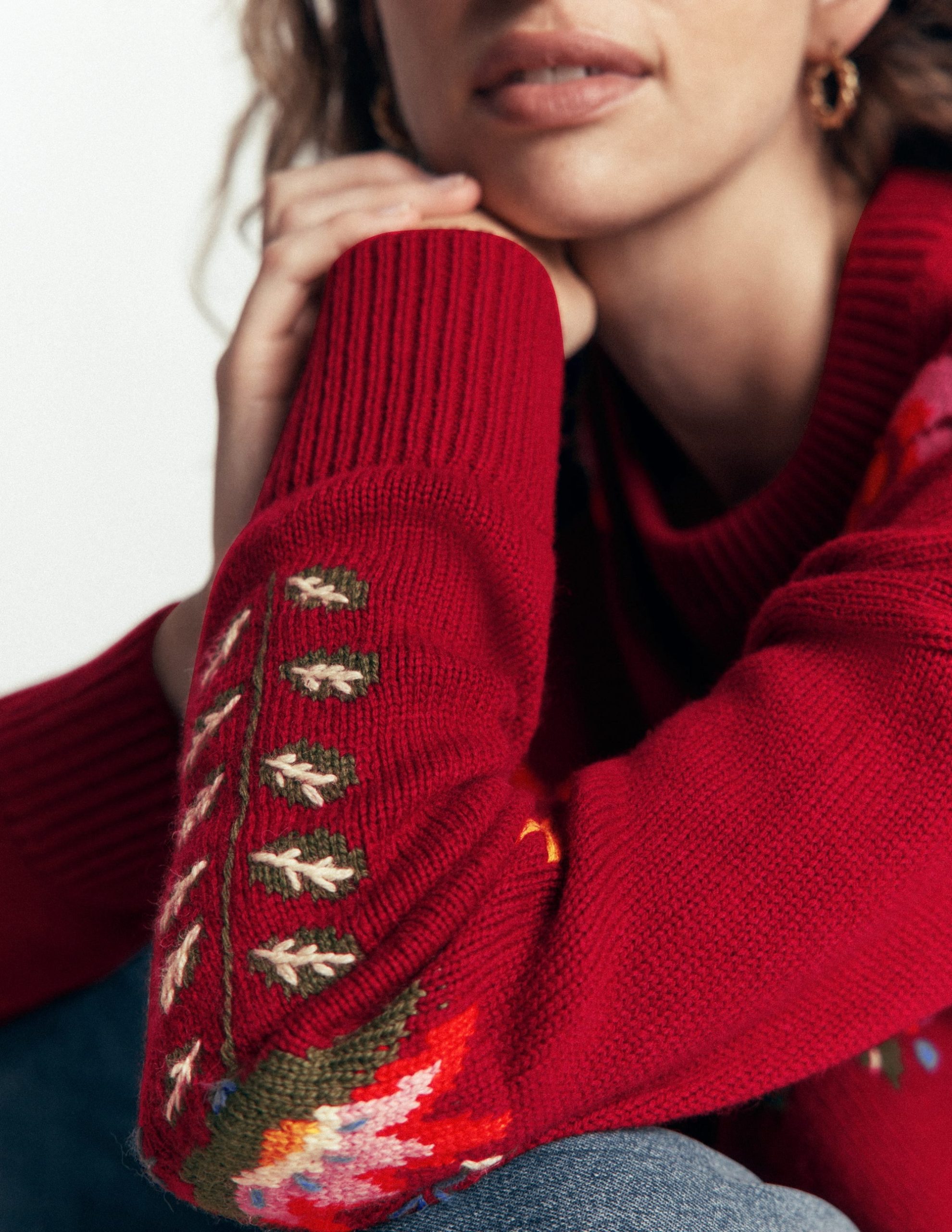 Ella Embroidered Knit Sweater-Crimson Red Embroidery - Image 2