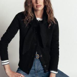 Lydia Tie Neck Knit Cardigan-Black