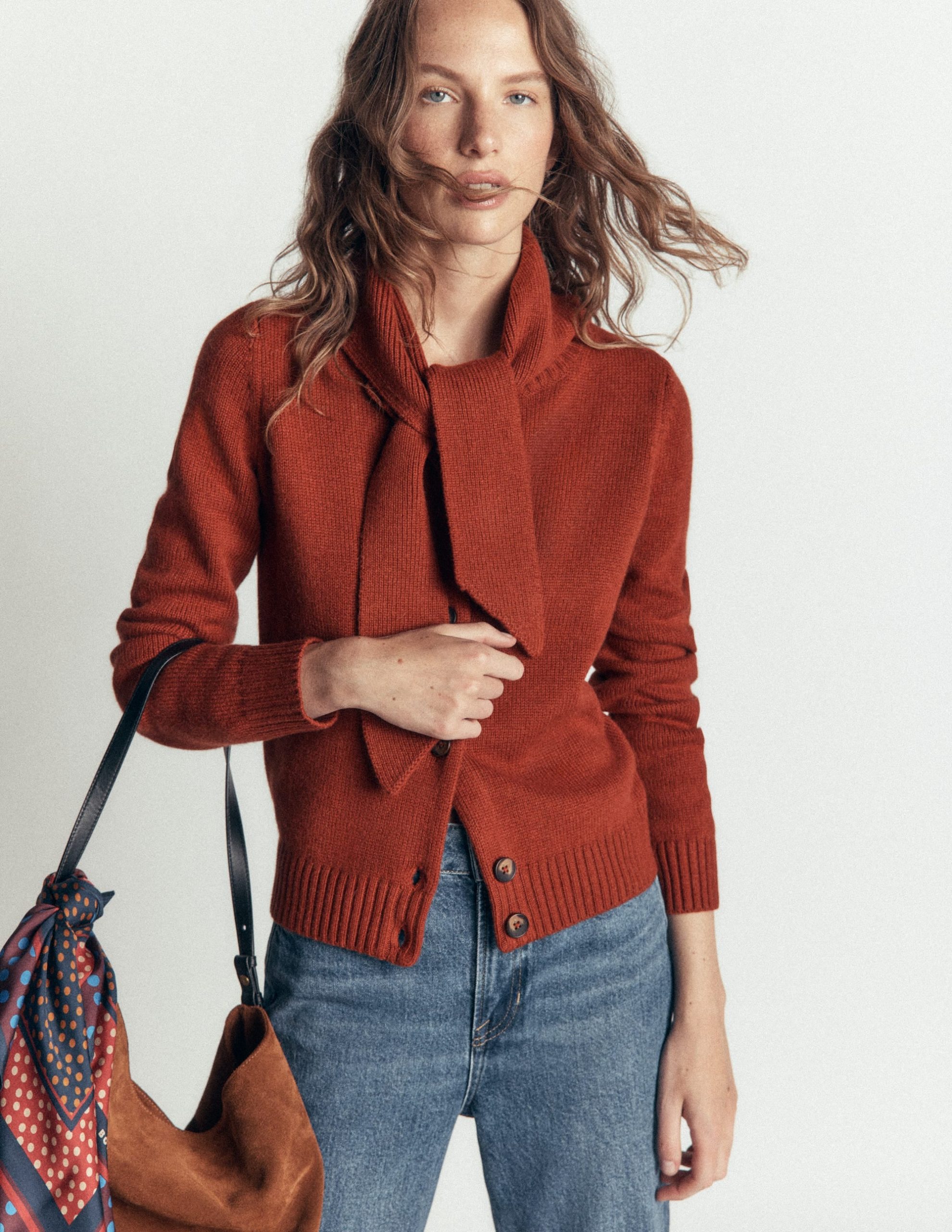 Lydia Tie Neck Knit Cardigan-Burnt Henna