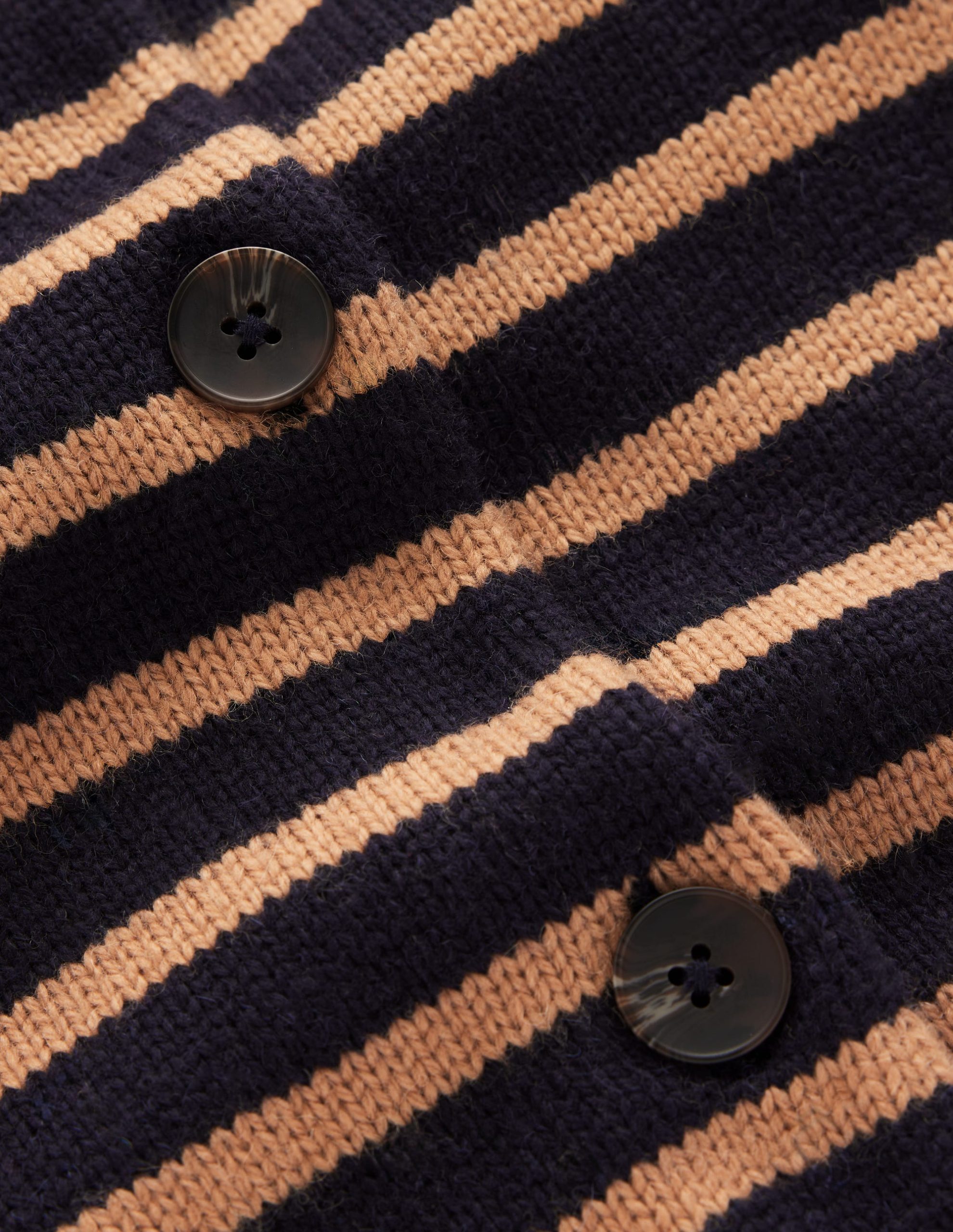 Lydia Tie Neck Knit Cardigan-Camel Melange. Navy Stripe - Image 6