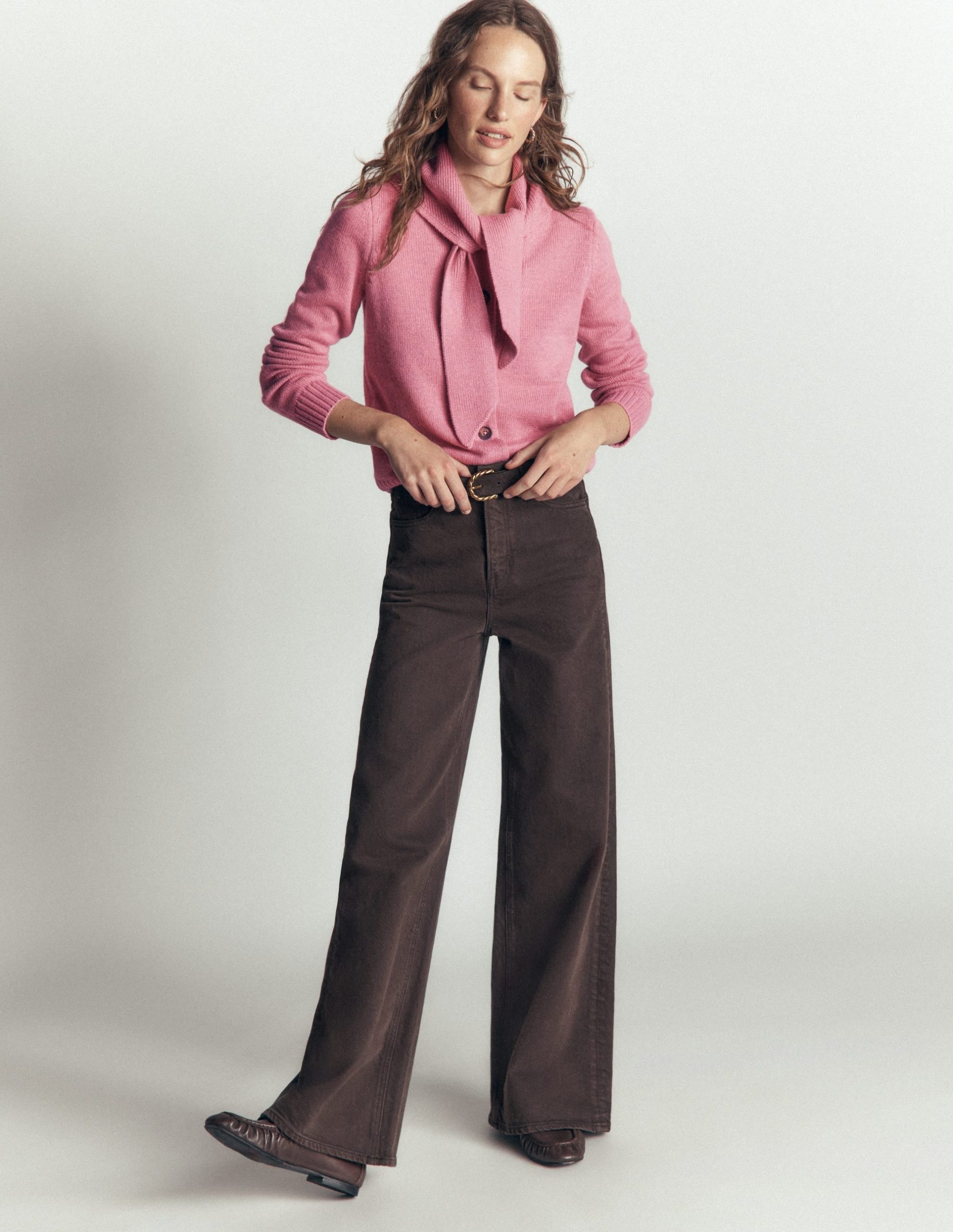 Lydia Tie Neck Knit Cardigan-Heather Rose Melange - Image 4