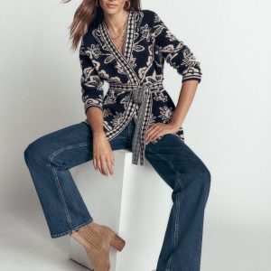 Belted Wrap Knitted Cardigan-Navy