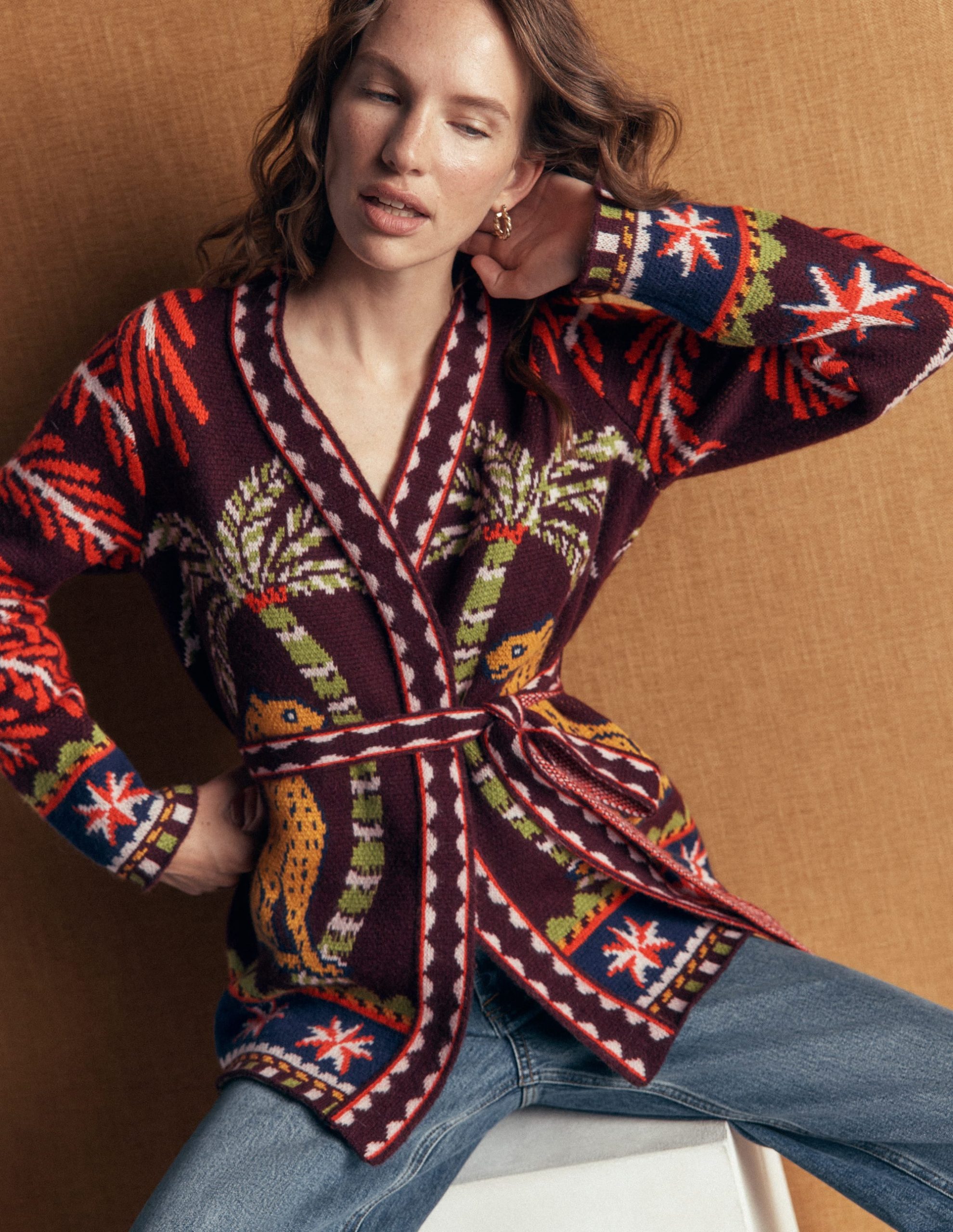 Belted Wrap Knitted Cardigan-Winetasting - Image 2