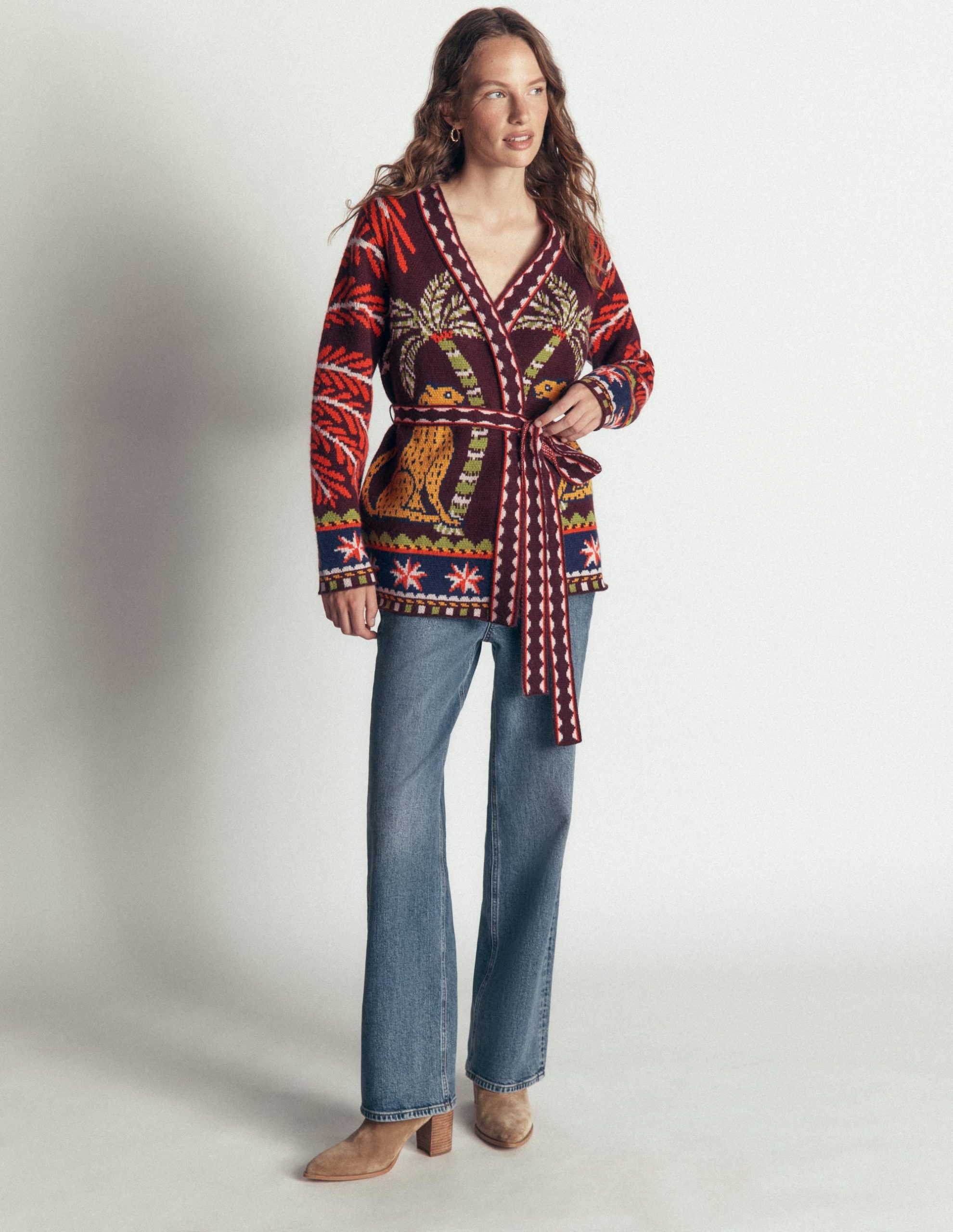 Belted Wrap Knitted Cardigan-Winetasting - Image 5