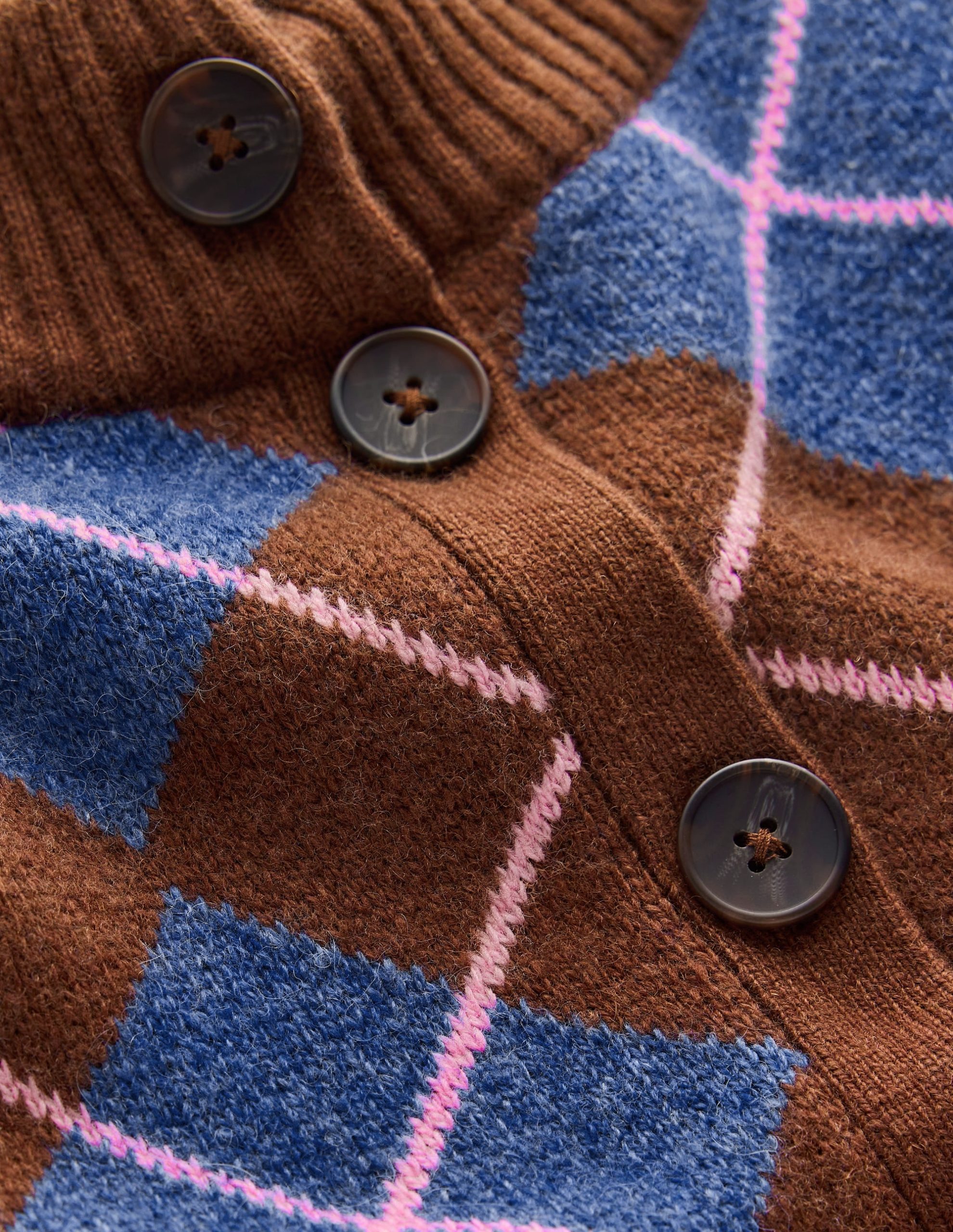 Jemma Jacquard Knit Cardigan-Raw Umber. Argyle - Image 7