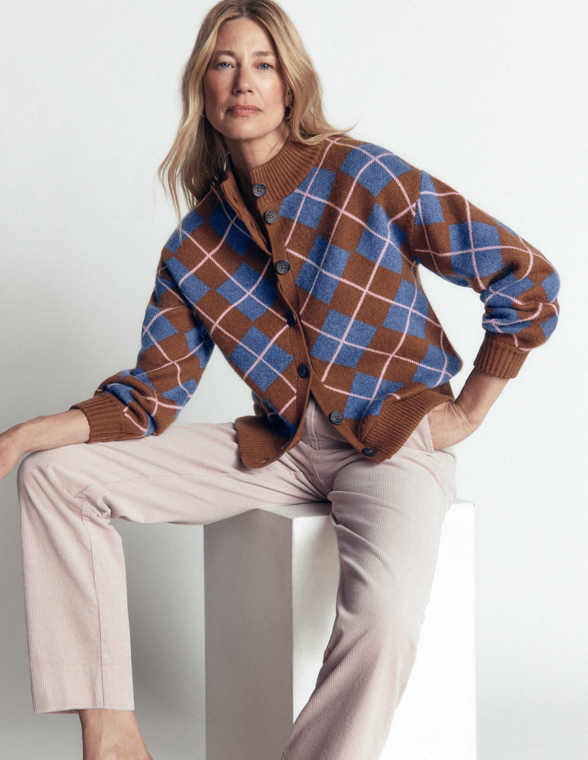 Jemma Jacquard Knit Cardigan-Raw Umber. Argyle - Image 2