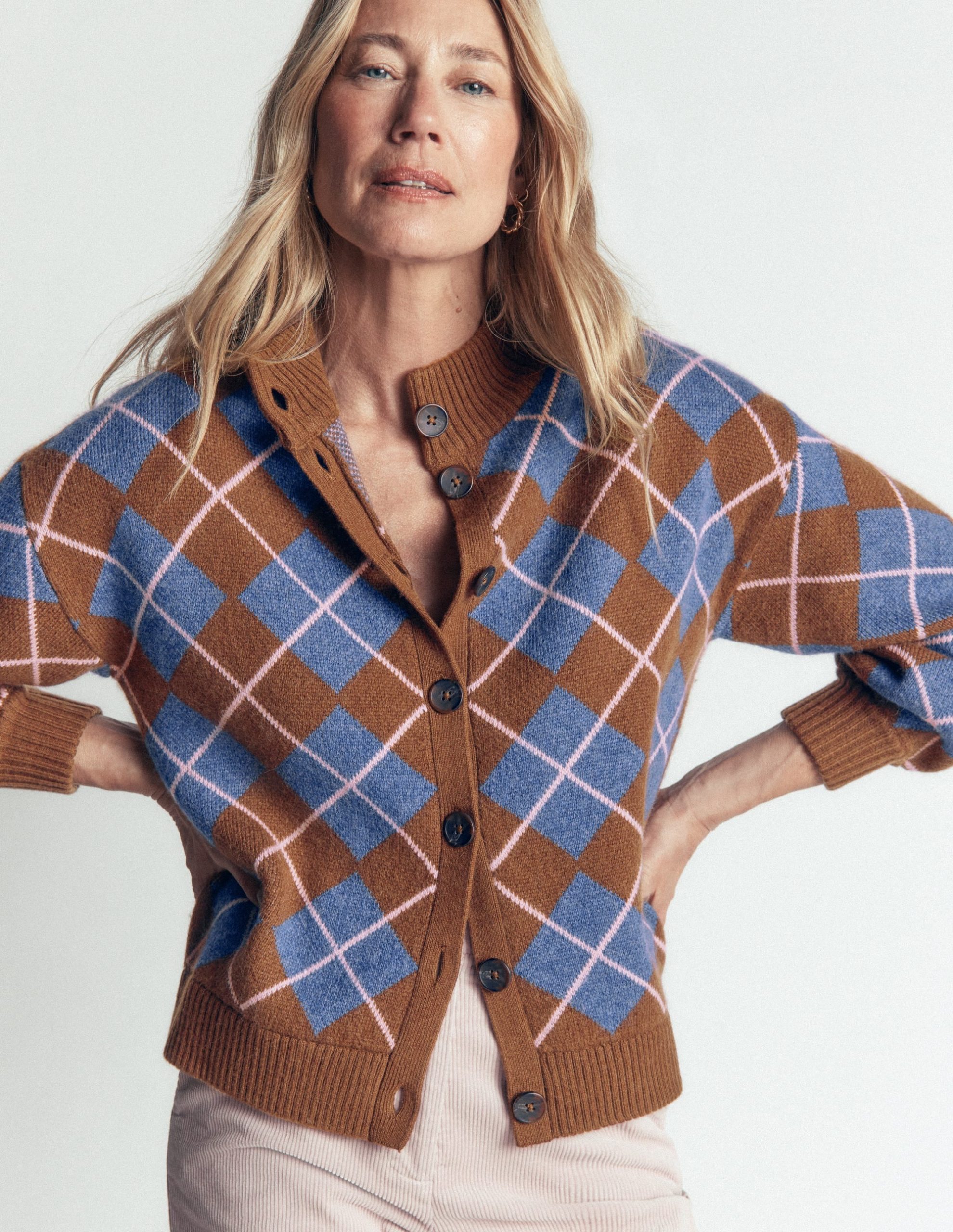 Jemma Jacquard Knit Cardigan-Raw Umber. Argyle - Image 5
