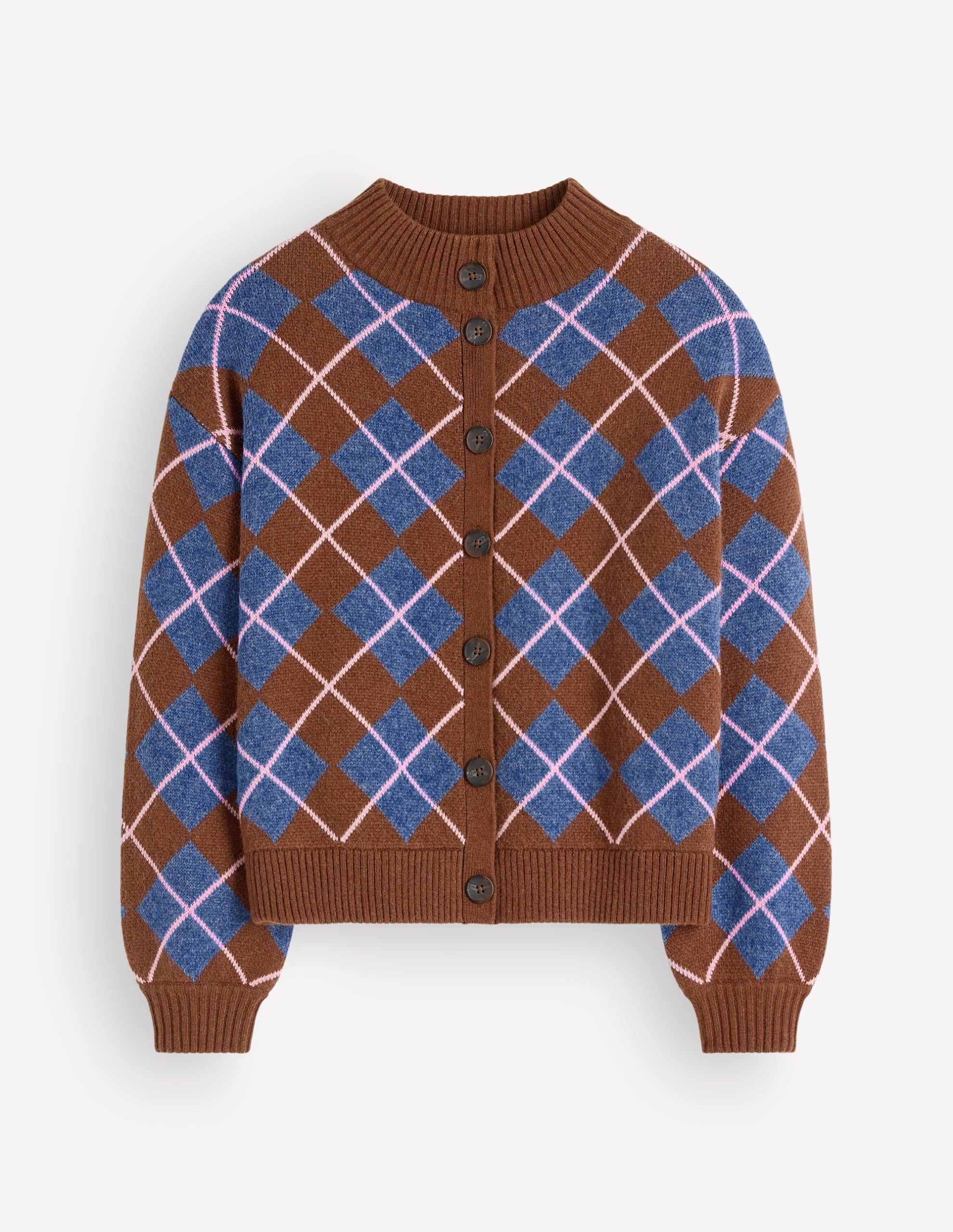 Jemma Jacquard Knit Cardigan-Raw Umber. Argyle - Image 6