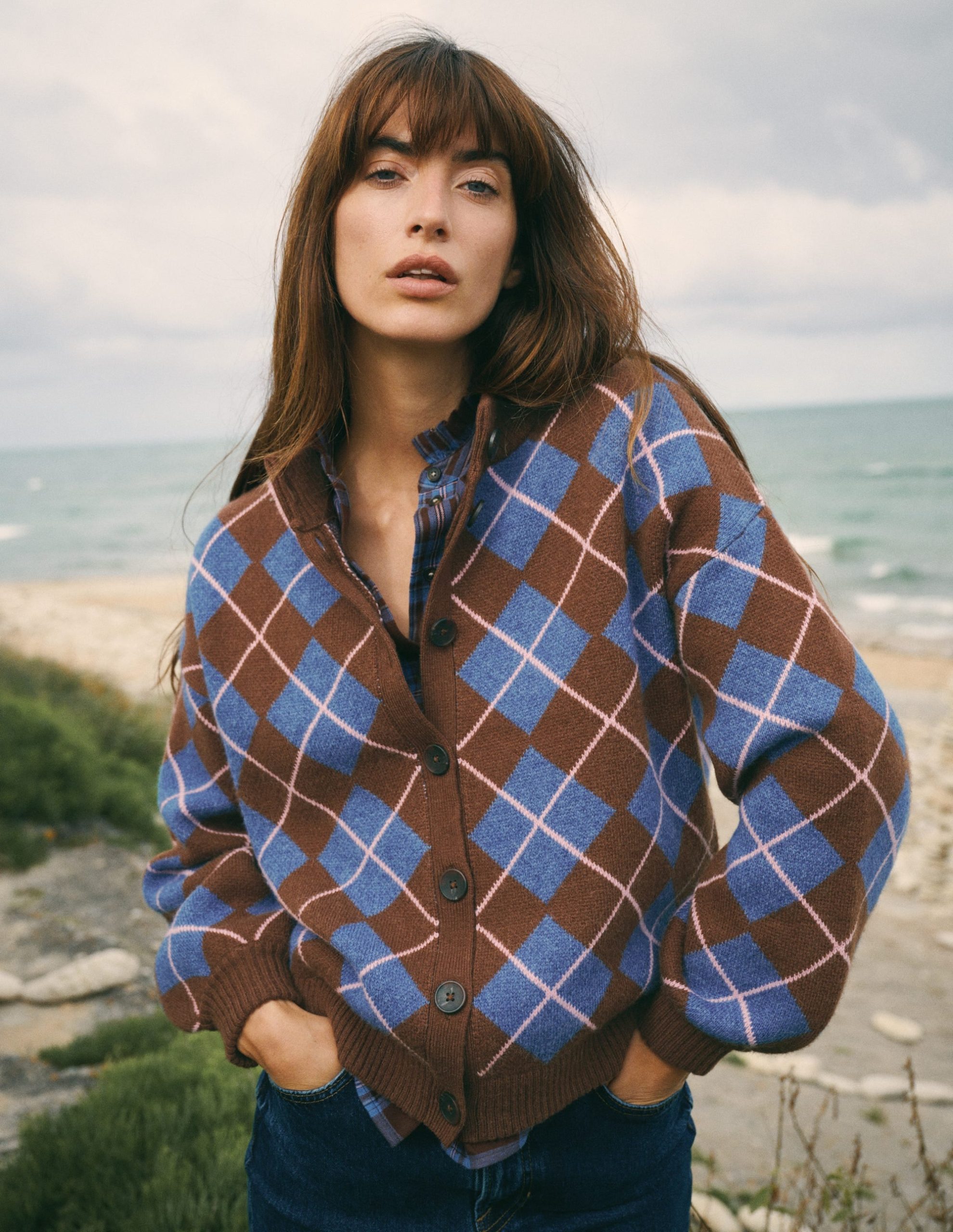 Jemma Jacquard Knit Cardigan-Raw Umber. Argyle