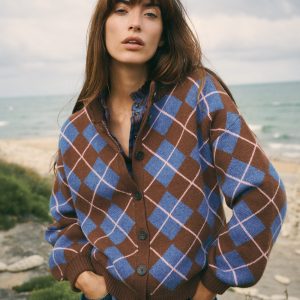 Jemma Jacquard Knit Cardigan-Raw Umber. Argyle