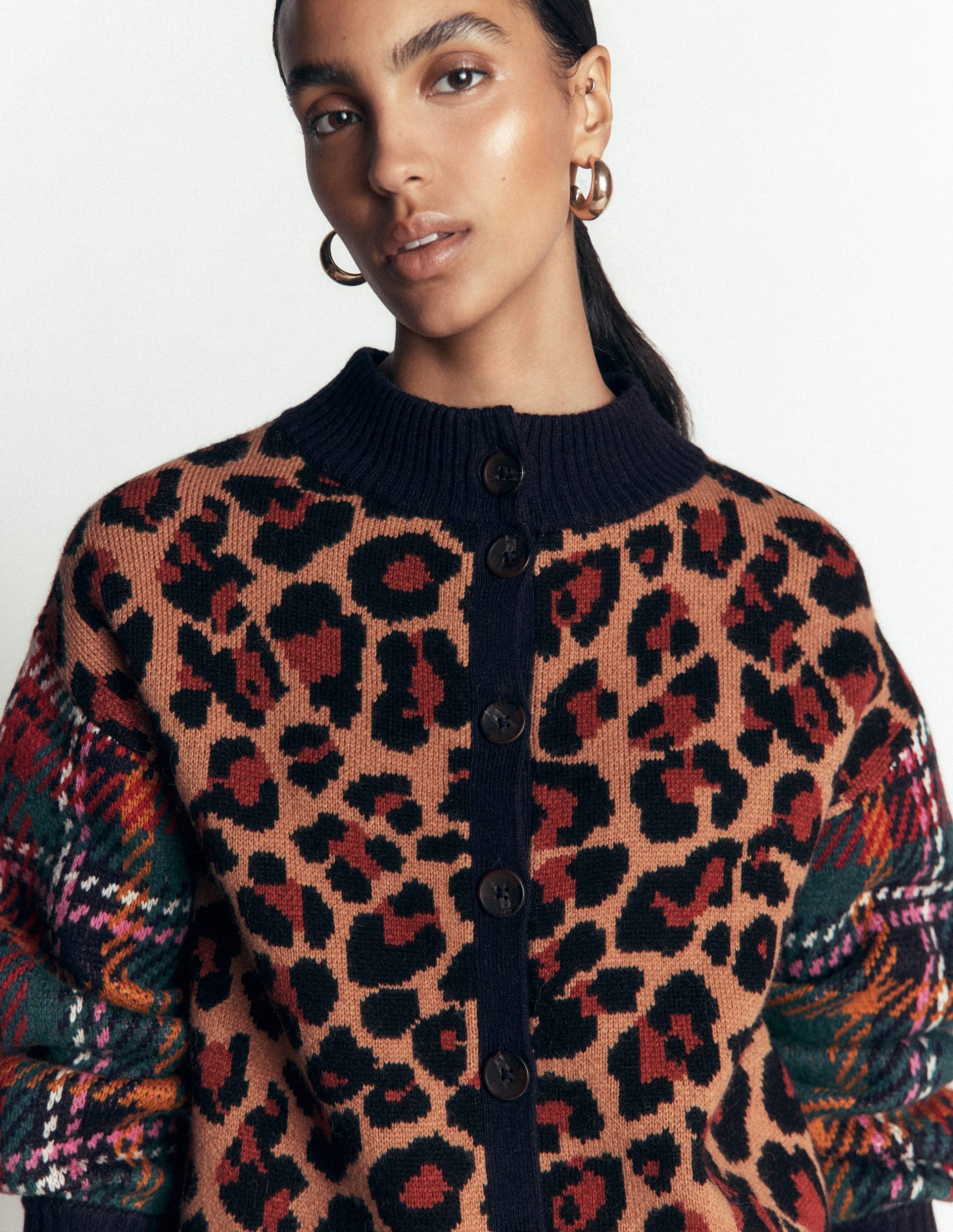 Jemma Jacquard Knit Cardigan-Leopard Hotch - Image 2