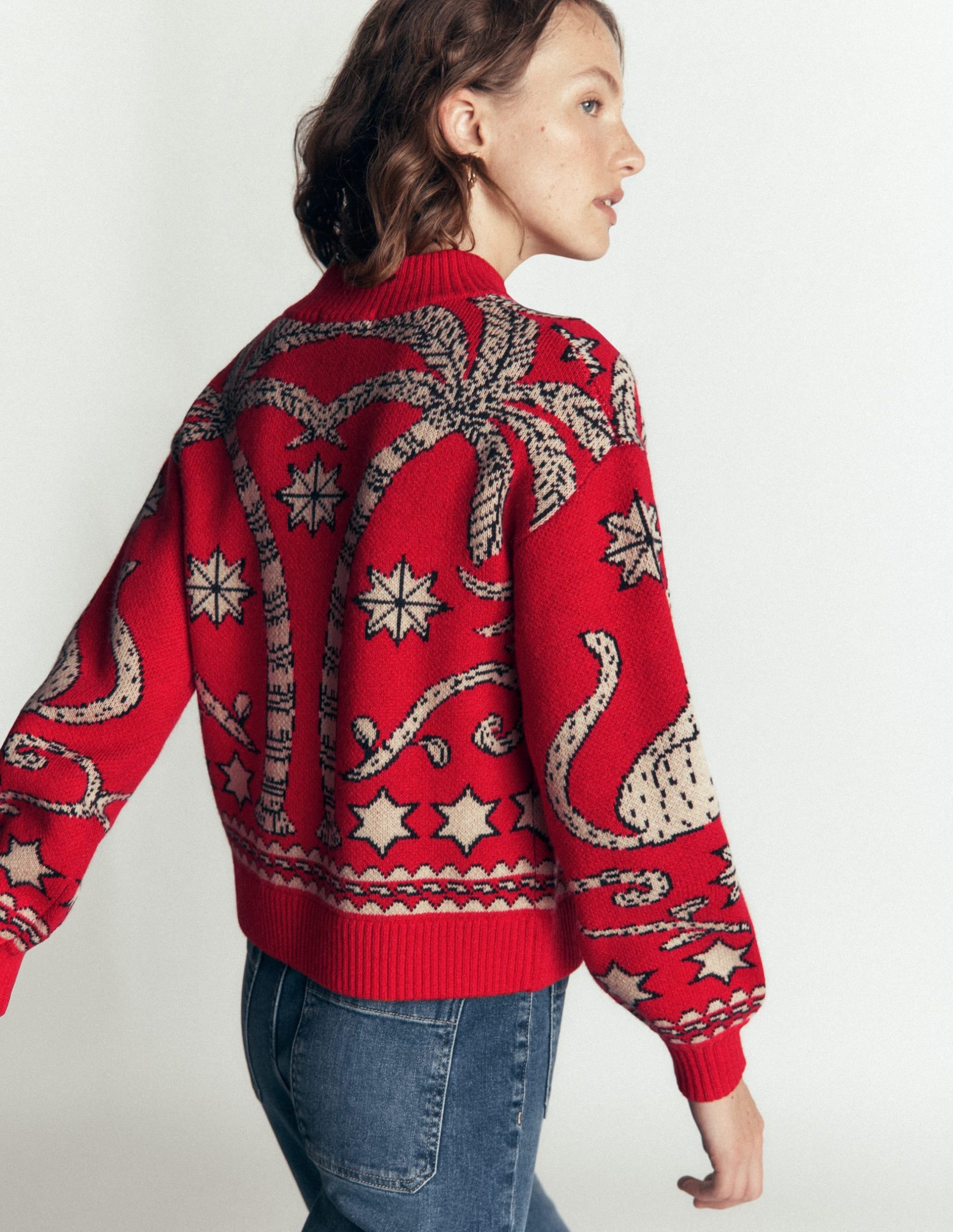 Jemma Jacquard Knit Cardigan-Merida Red Palm Tree - Image 4