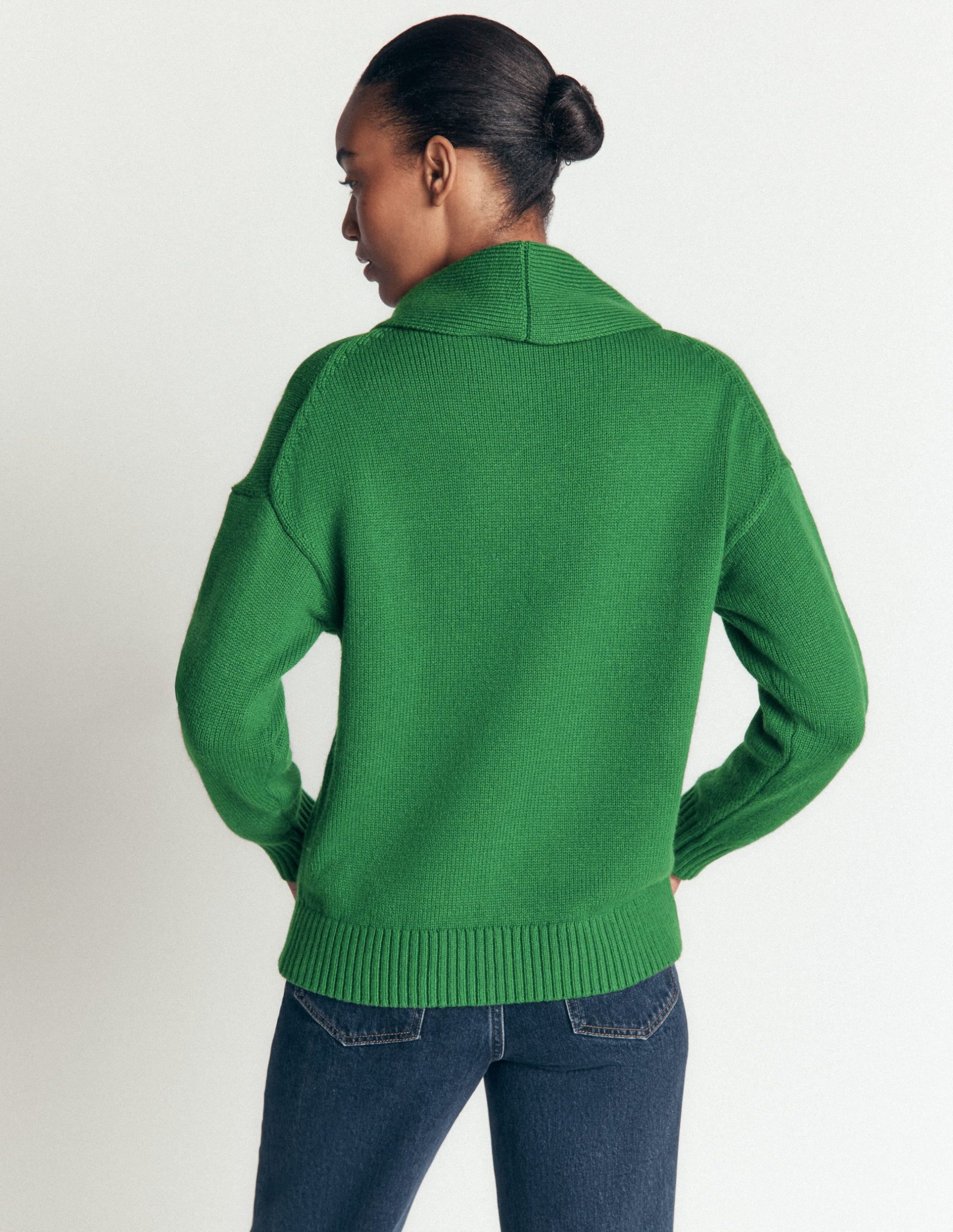 Lydia Tie Neck Knitted Sweater-Hunter Green Melange - Image 3