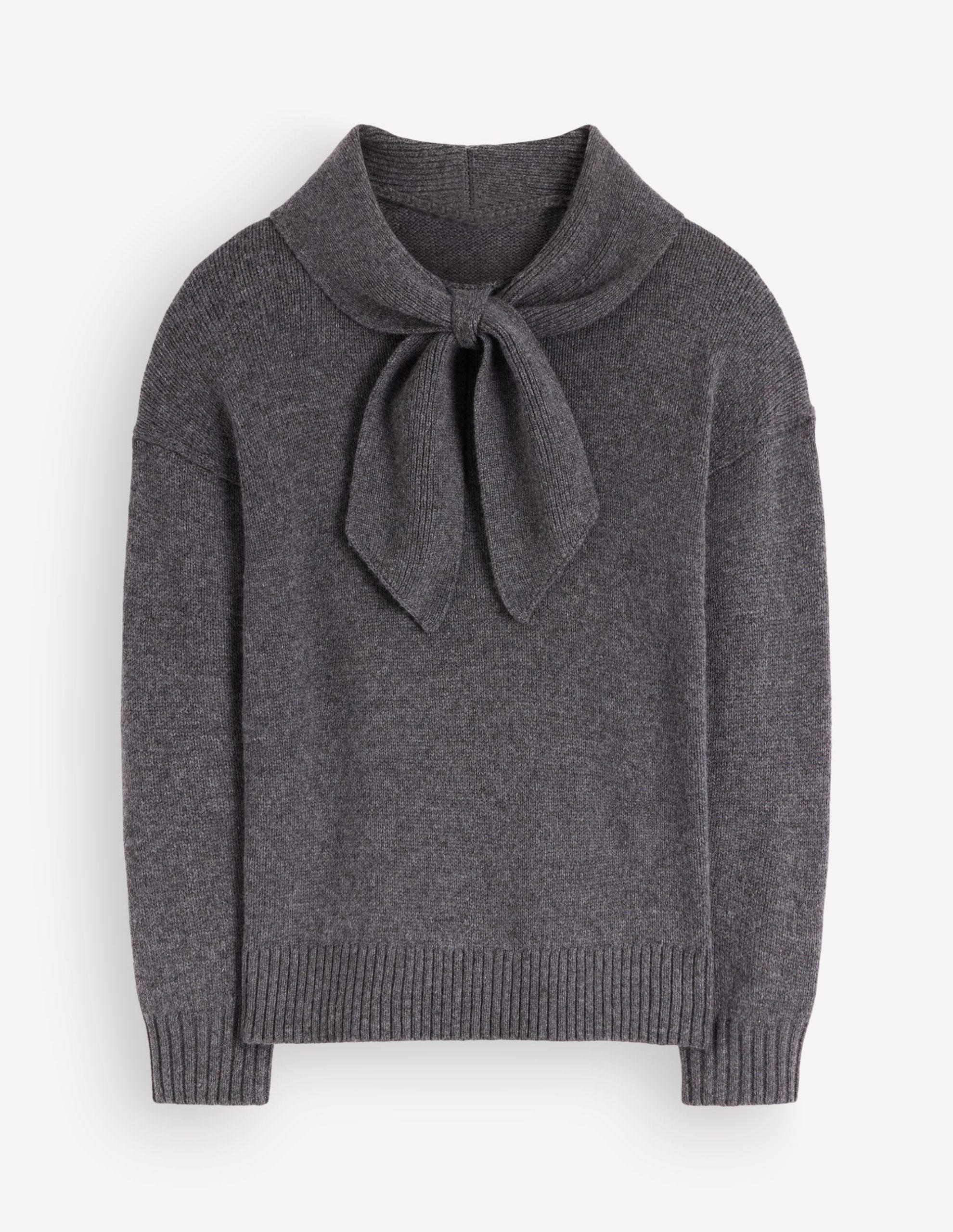 Lydia Tie Neck Knitted Sweater-Charcoal Melange - Image 6