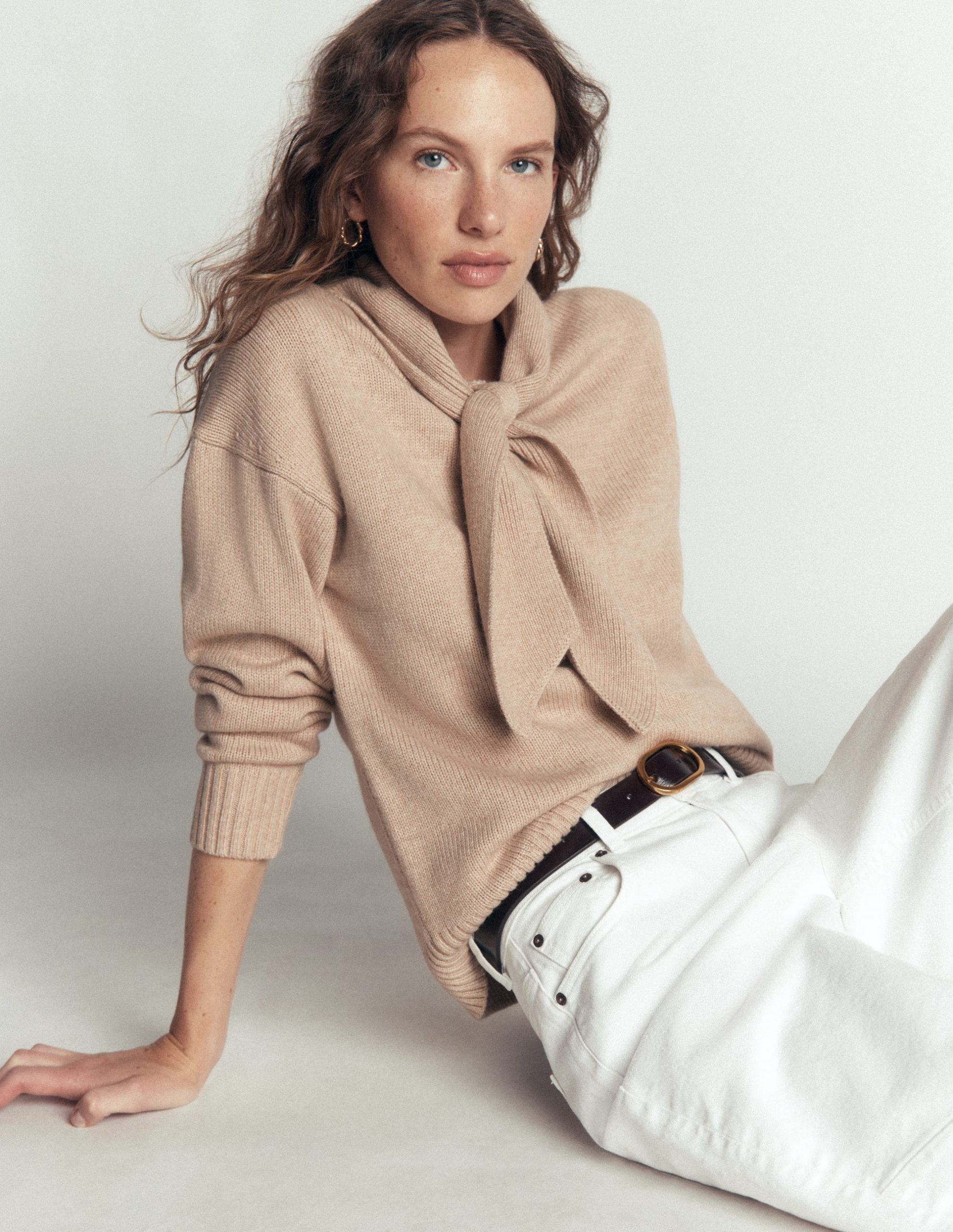 Lydia Tie Neck Knitted Sweater-Chinchilla Melange