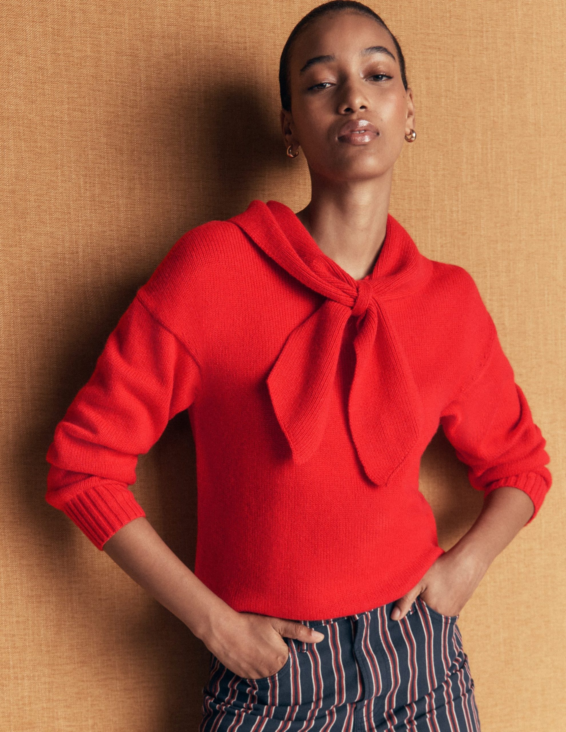 Lydia Tie Neck Knitted Sweater-Poppy Red - Image 5