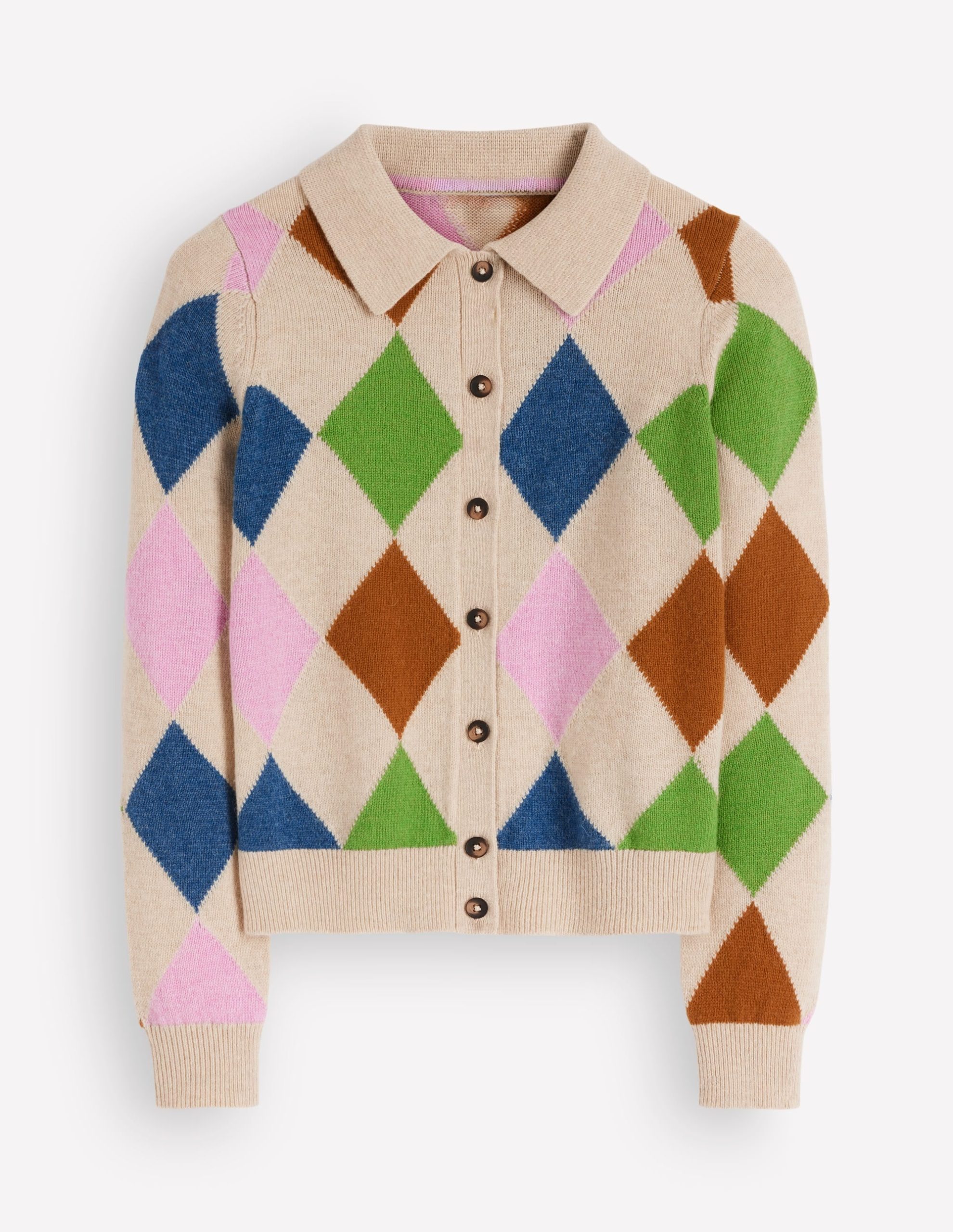 Ariadne Wool Blend Cardigan-Oatmeal Melange. Multi Argyle - Image 5