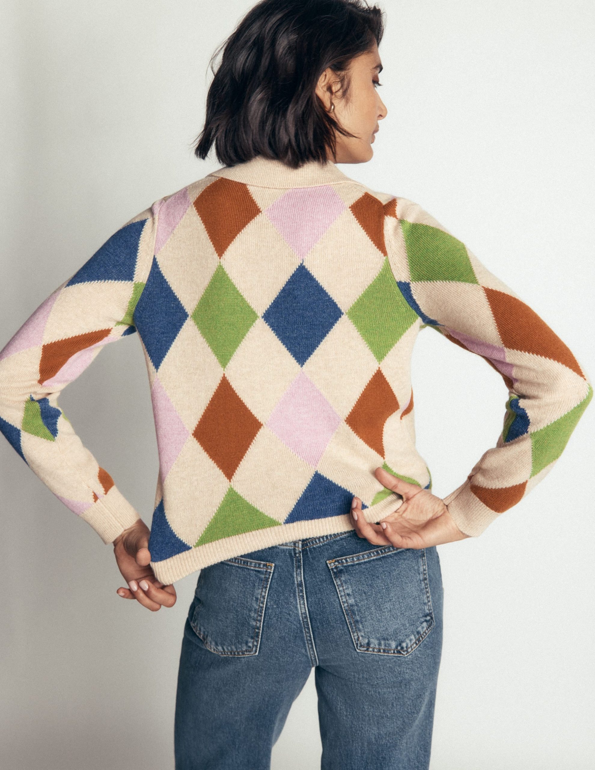 Ariadne Wool Blend Cardigan-Oatmeal Melange. Multi Argyle - Image 3
