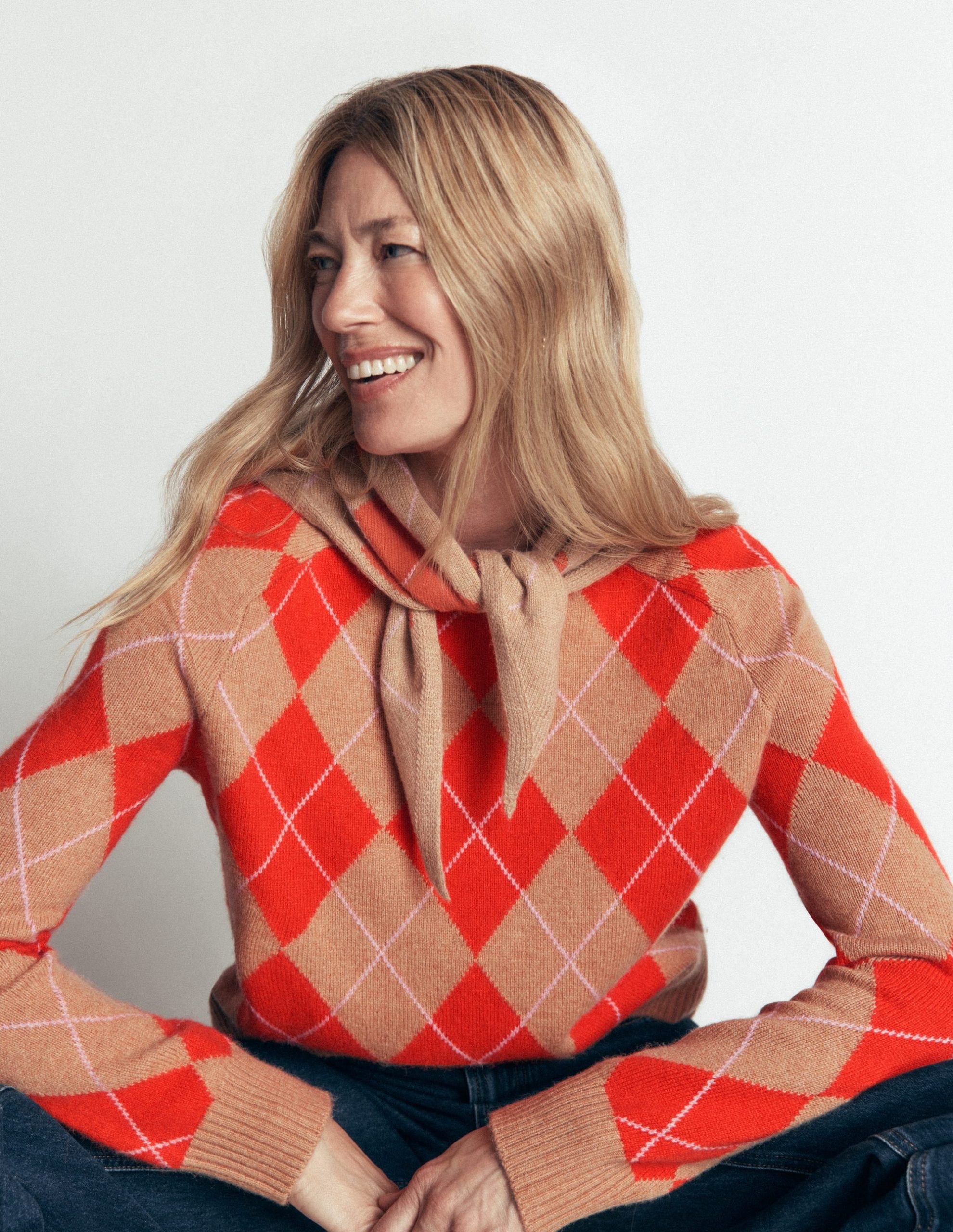 Ariadne Wool Blend Sweater-Orange Argyle