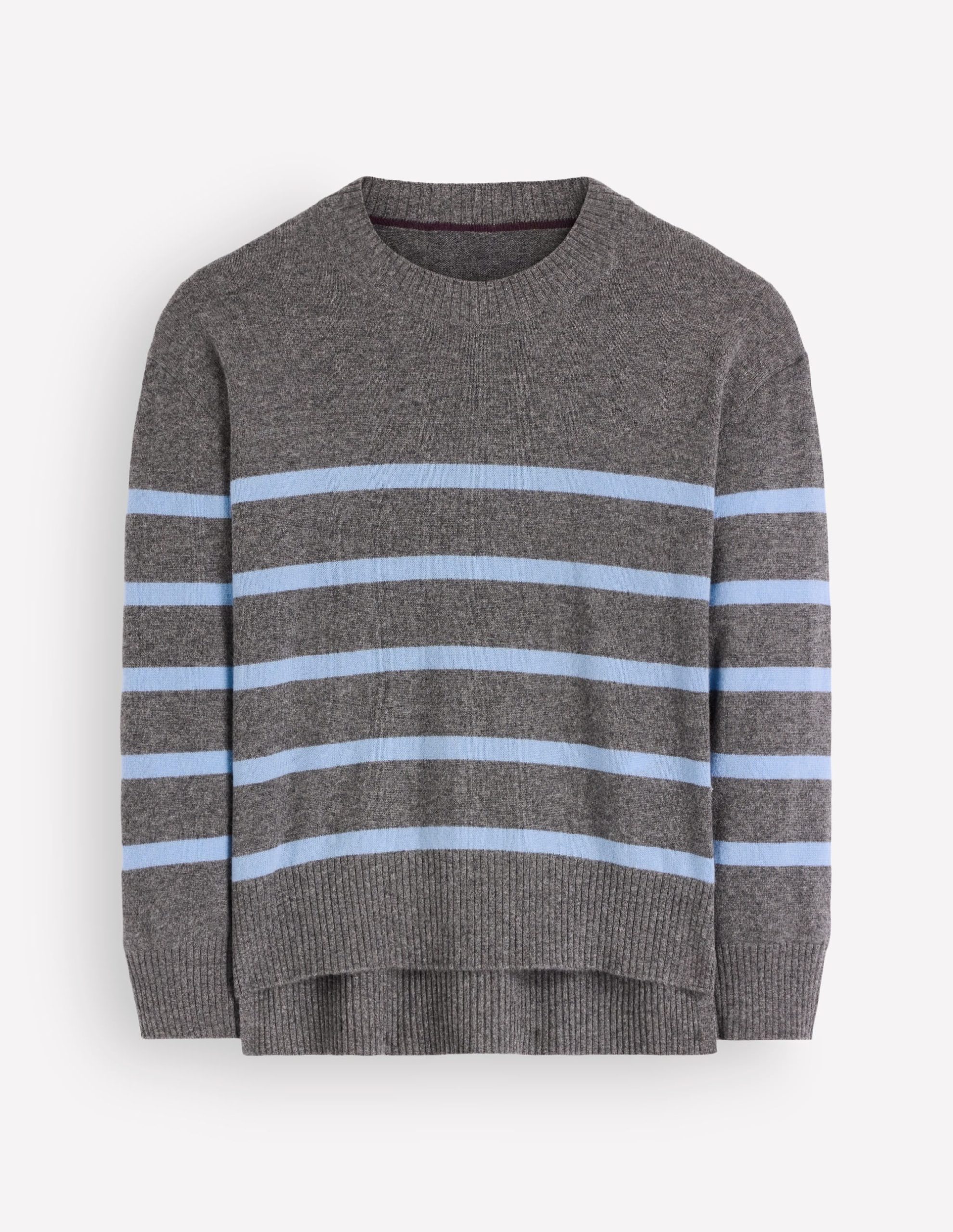 Fay Cashmere Crew Neck Sweater-Charcoal. Blue Stripe - Image 6