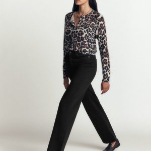 High Rise Column Leg Jeans-Black