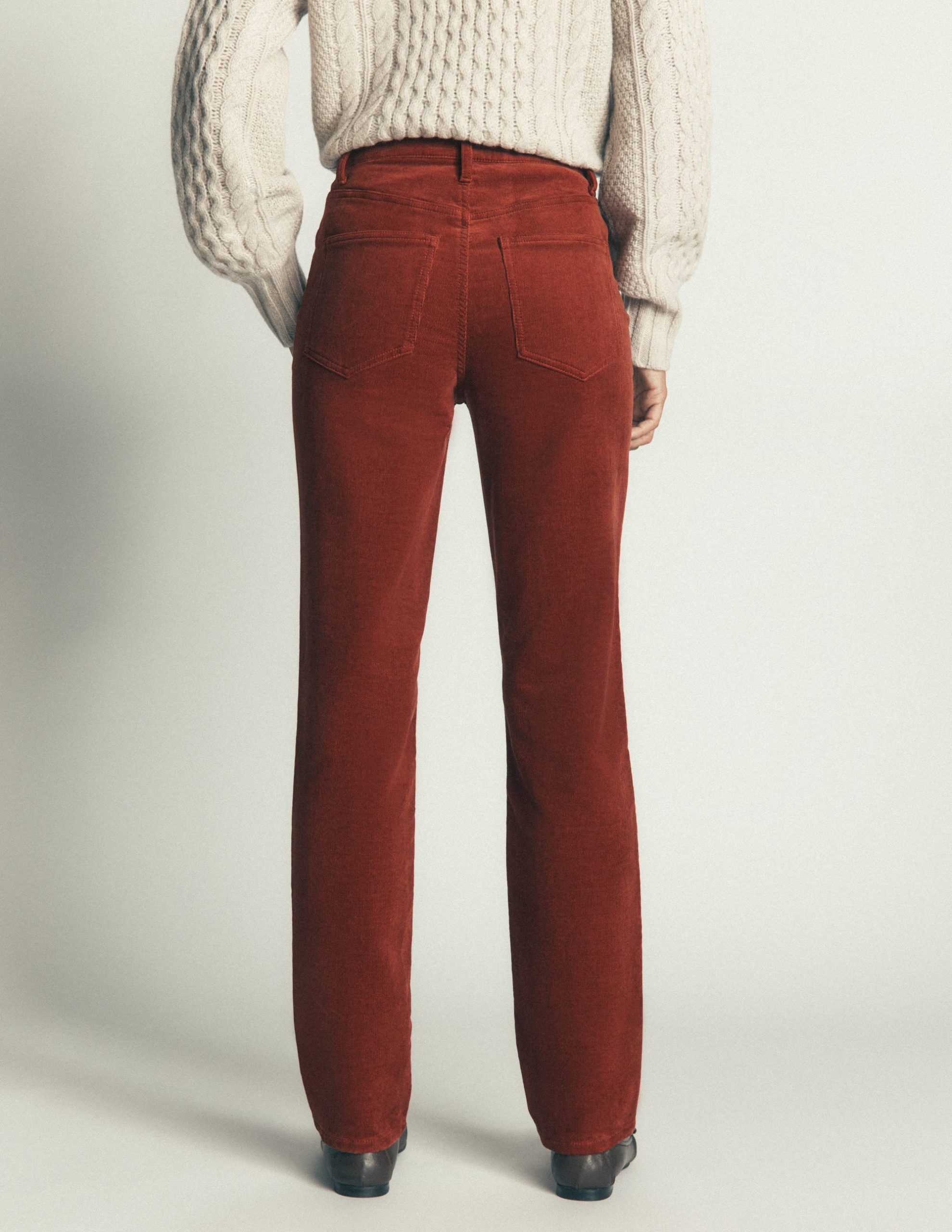 High Rise Cord Slim Jeans-Burnt Henna - Image 3