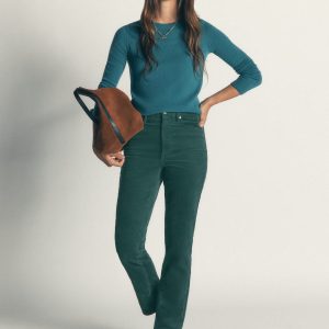 High Rise Cord Slim Jeans-Sea Moss