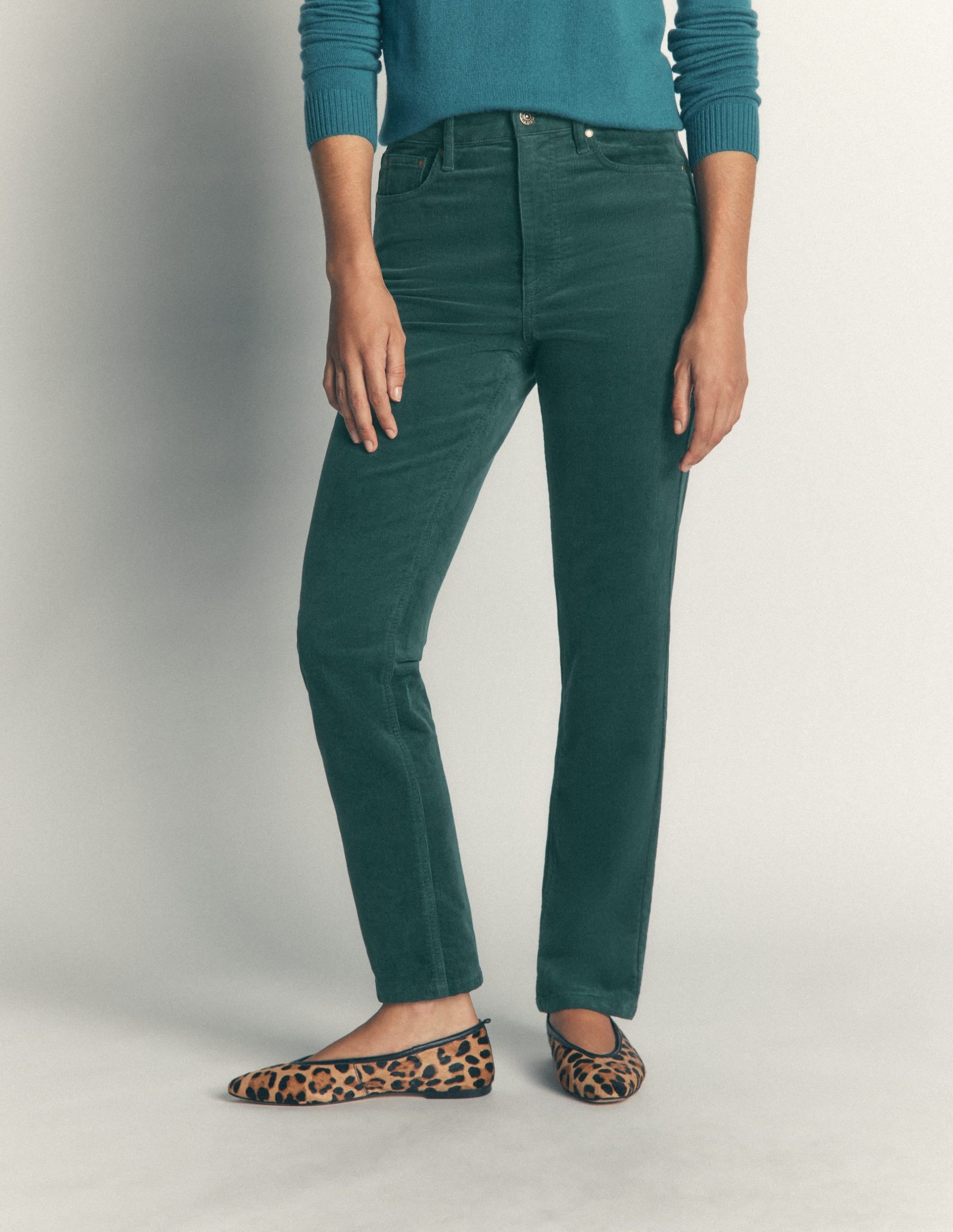 High Rise Cord Slim Jeans-Sea Moss - Image 4