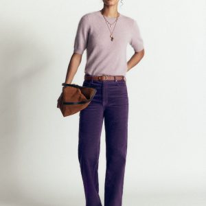 5-Pocket Cord Column Jeans-Deep Grape