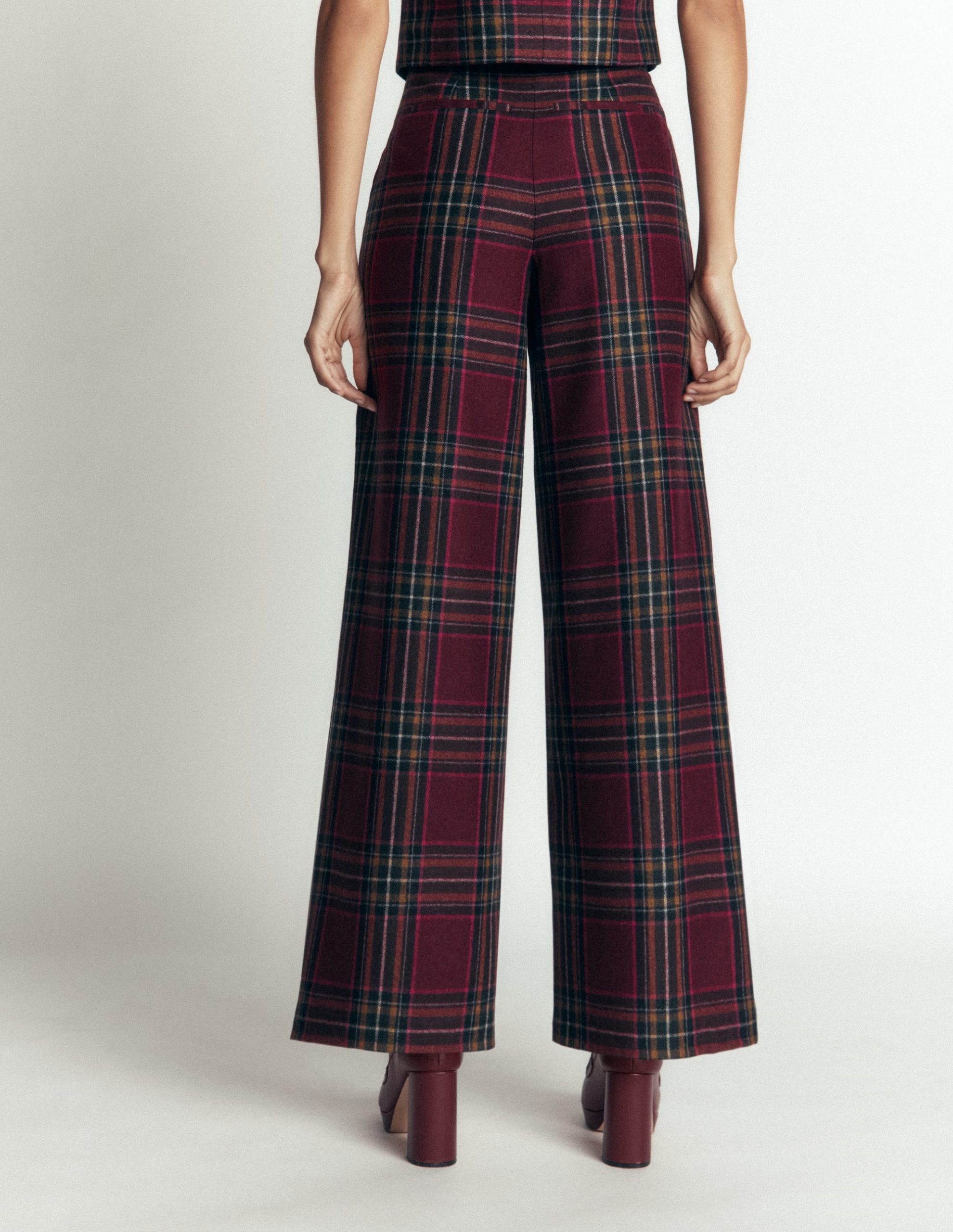 Belgravia Wool Blend Pants-Maroon And Olive Check - Image 3