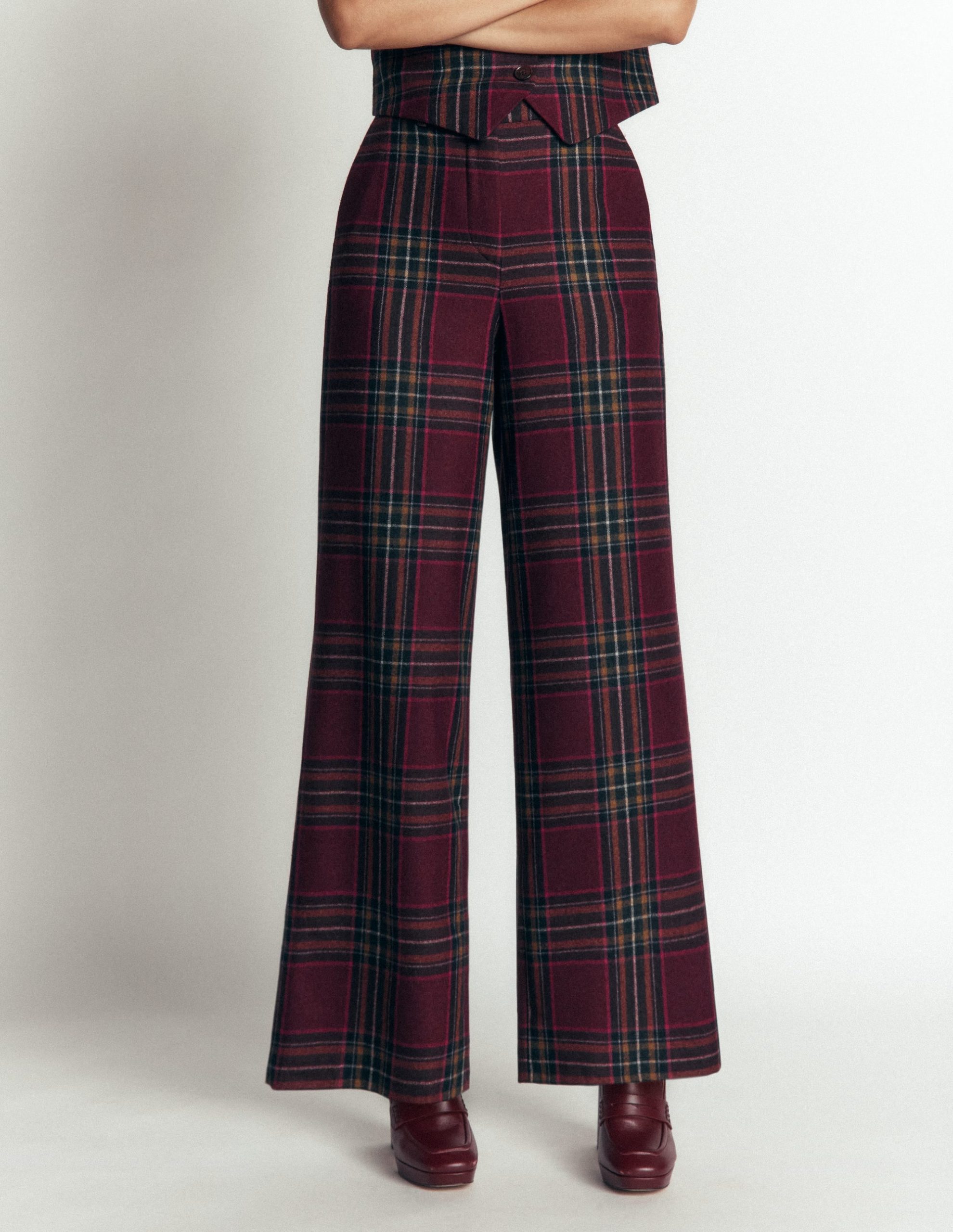 Belgravia Wool Blend Pants-Maroon And Olive Check - Image 4