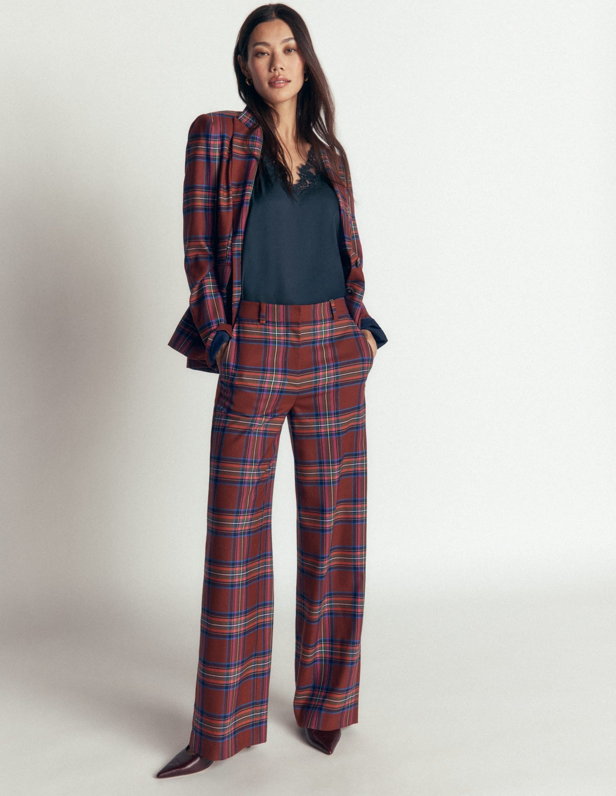 Belgravia Wool Blend Pants-Brown. Blue. and Pink Check