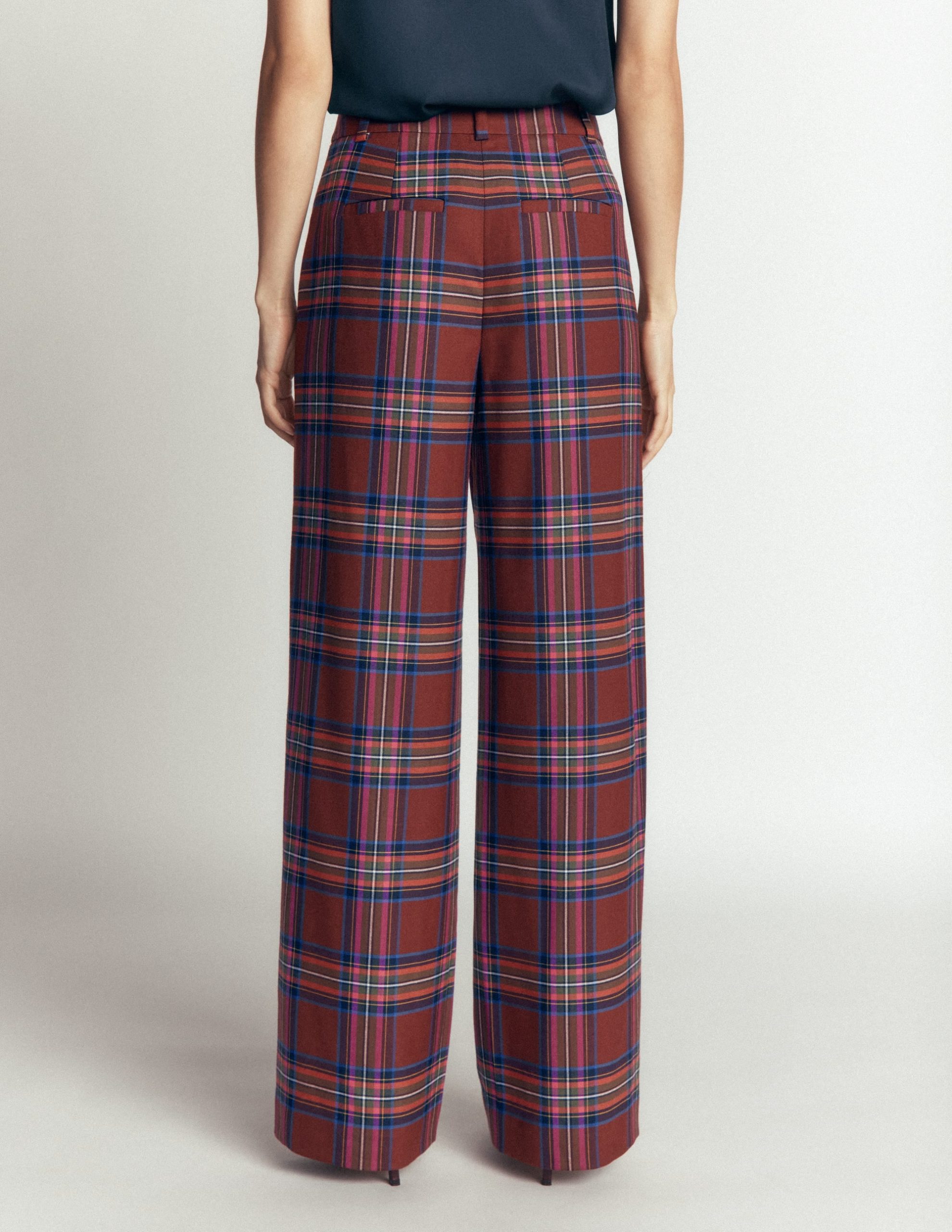 Belgravia Wool Blend Pants-Brown. Blue. and Pink Check - Image 3