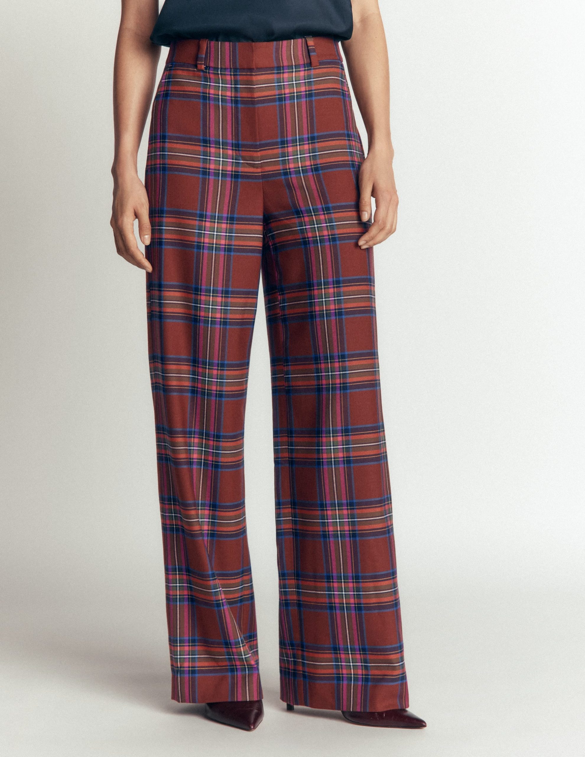 Belgravia Wool Blend Pants-Brown. Blue. and Pink Check - Image 4