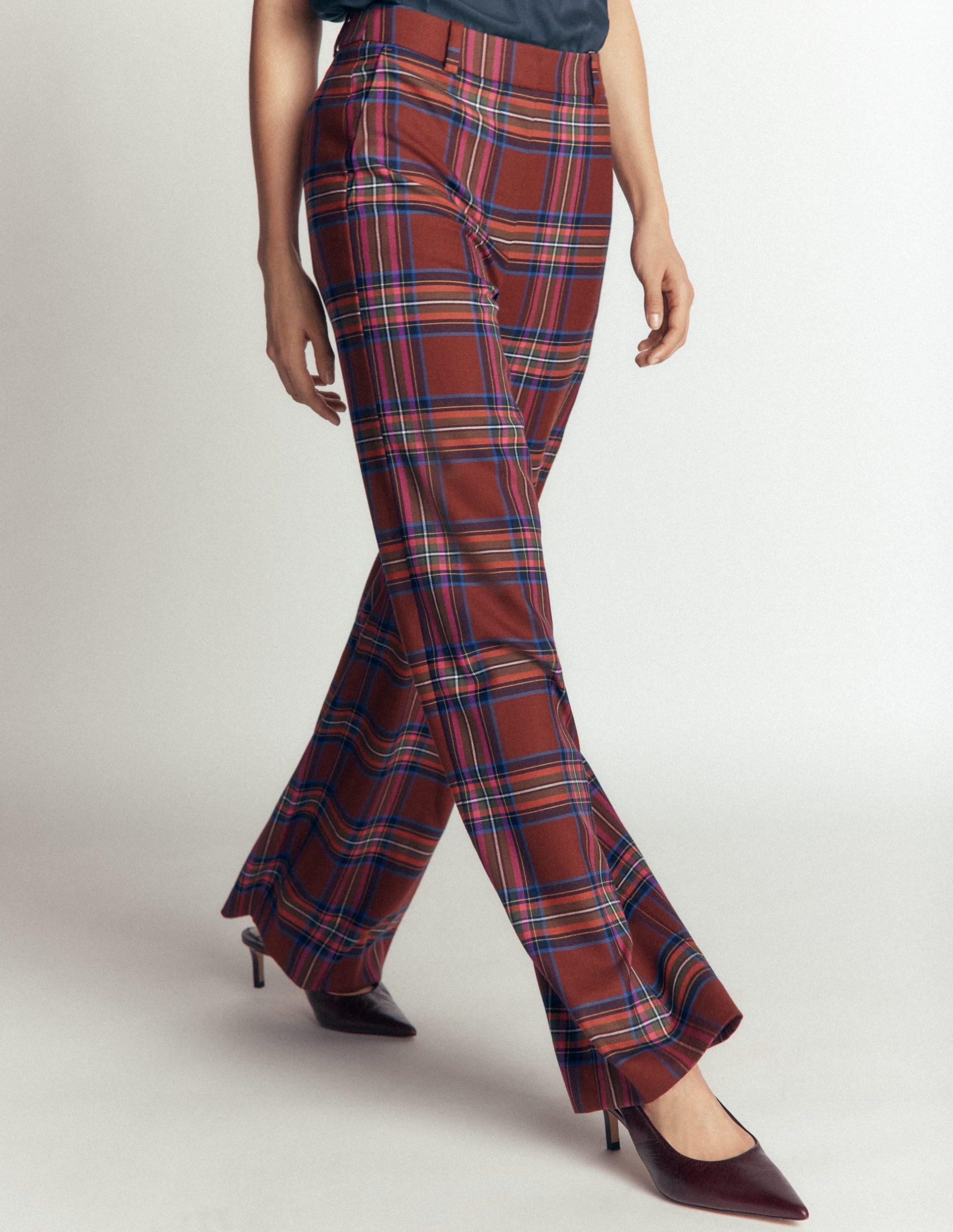 Belgravia Wool Blend Pants-Brown. Blue. and Pink Check - Image 5