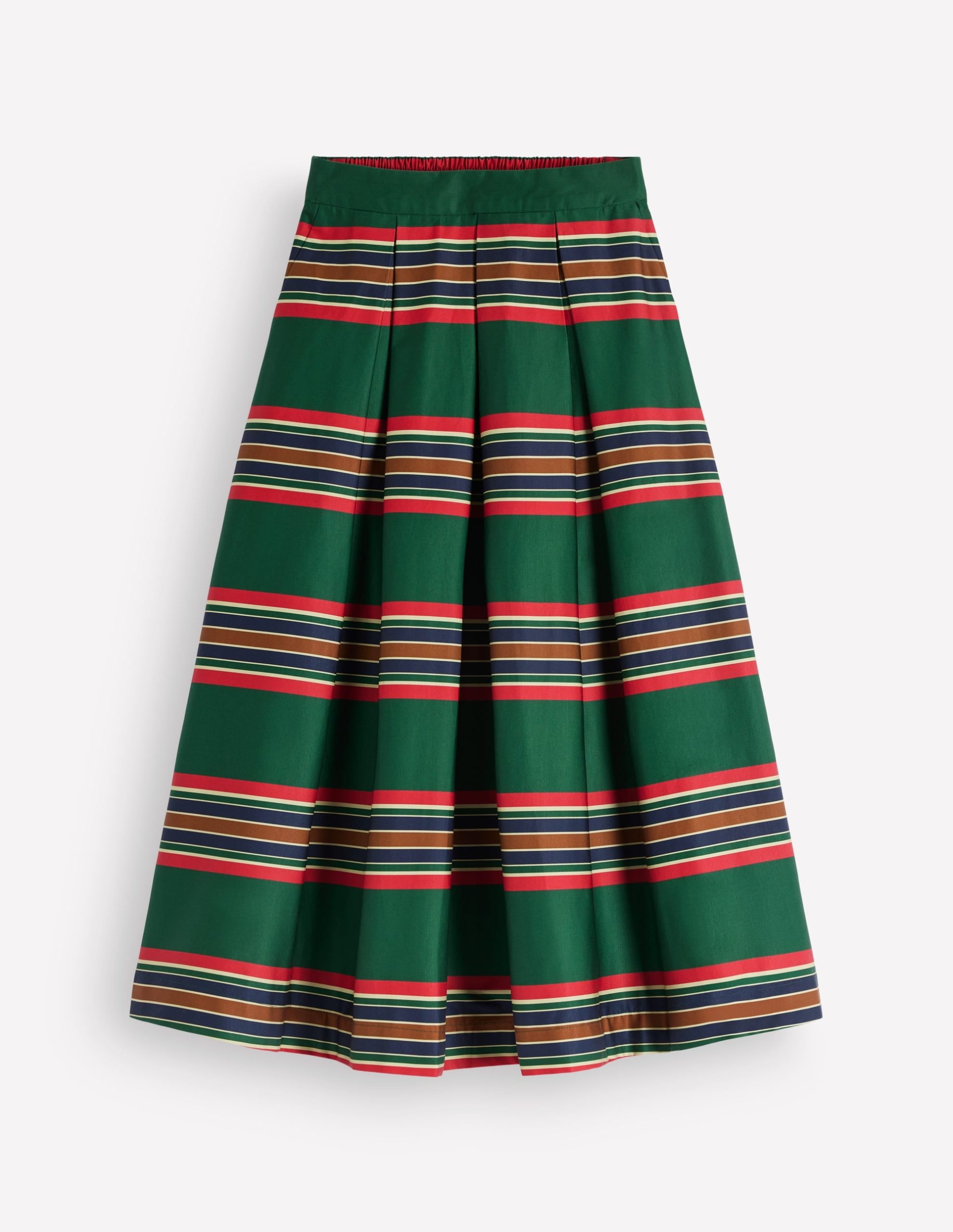 Verity Cotton Sateen Skirt-Green. Collegic Stripe - Image 6