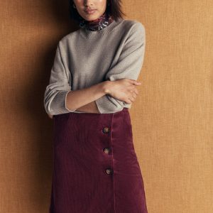 Evelyn Button Cord Wrap Skirt-Dark Crimson