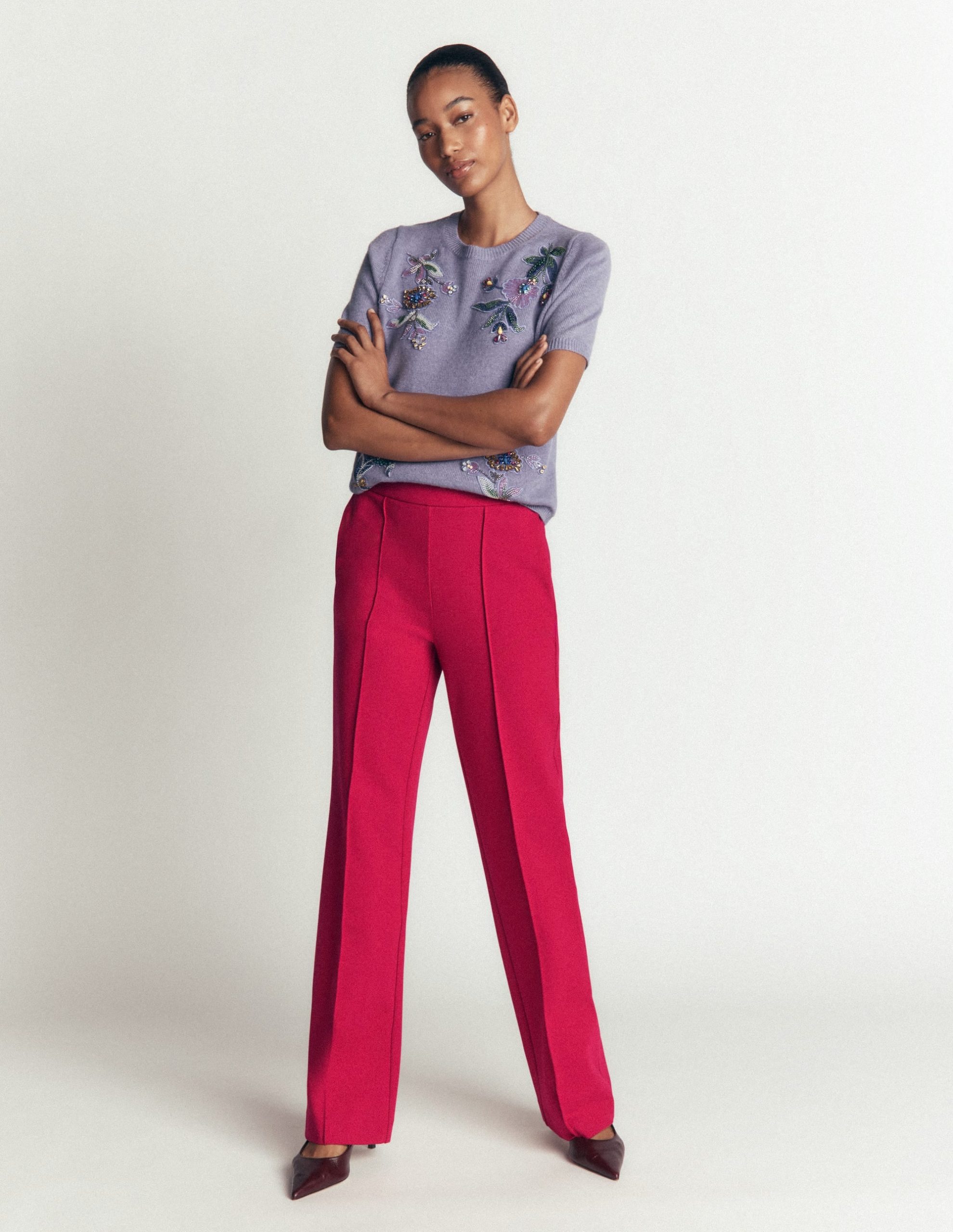 Straight Leg Ponte Pants-Pomegranate