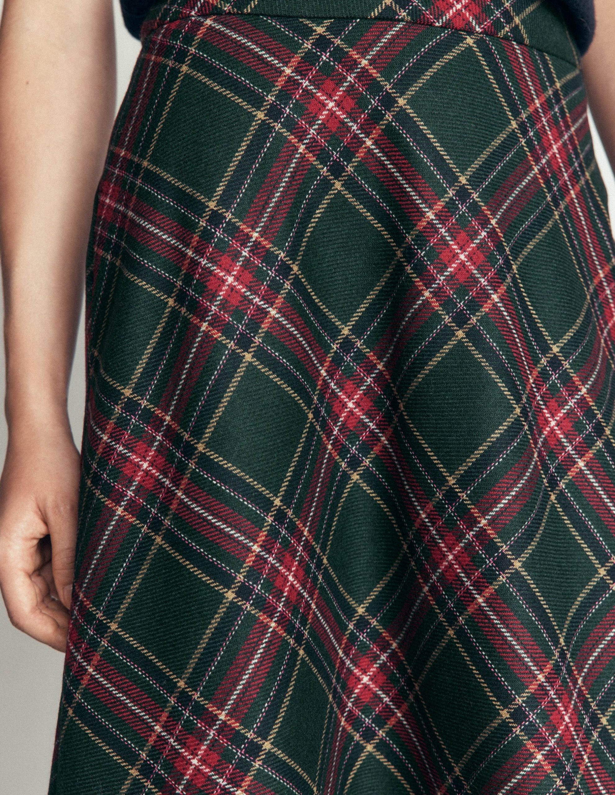 Wool Blend Slip Skirt-Green Check - Image 2